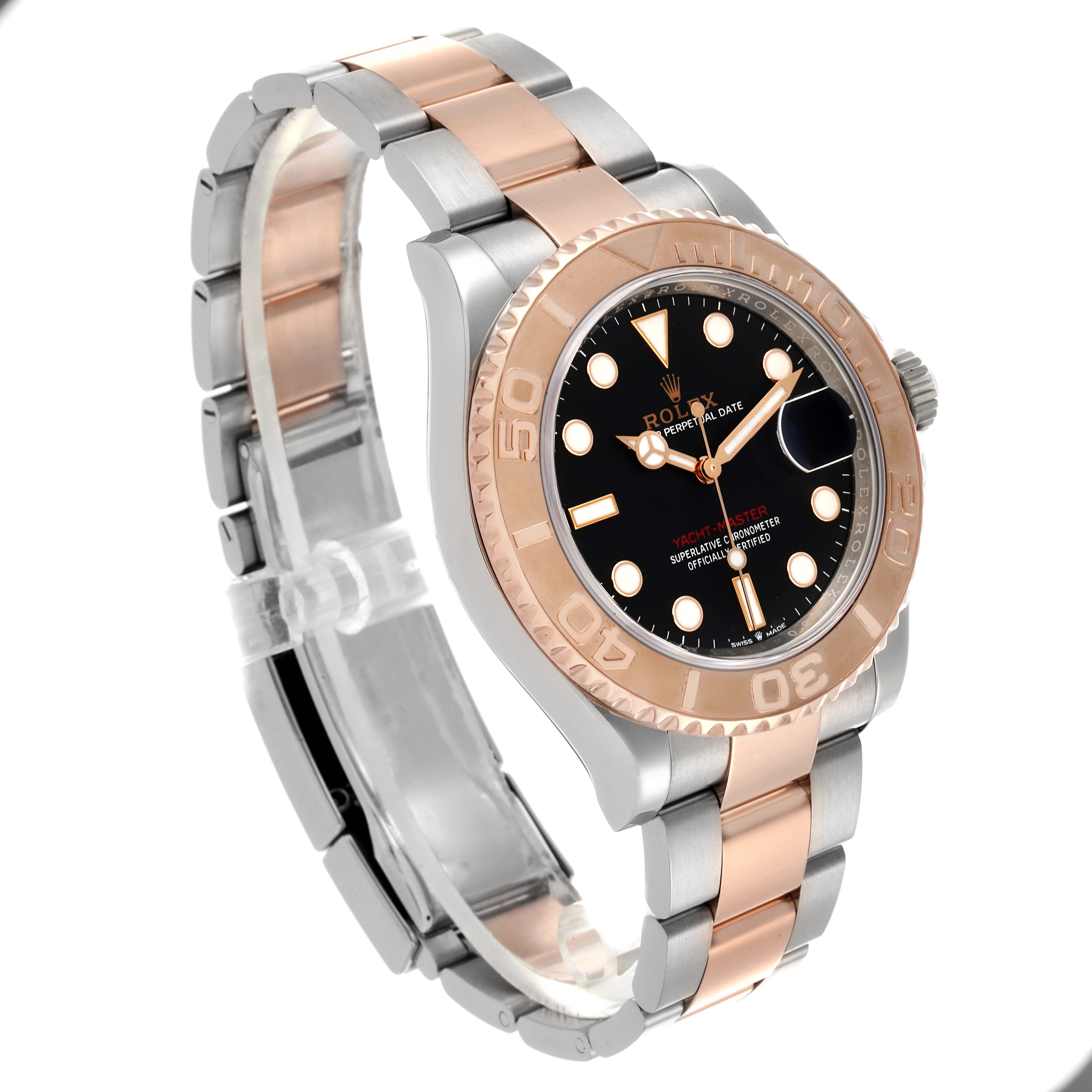 The Rolex Yacht-Master 126621 Men's Steel and Gold (two tone) Black Dial 126621 Men's Steel and Gold (two tone) Black Dial watch is shown at a three-quarter angle displaying the face, bezel, and two-tone bracelet.