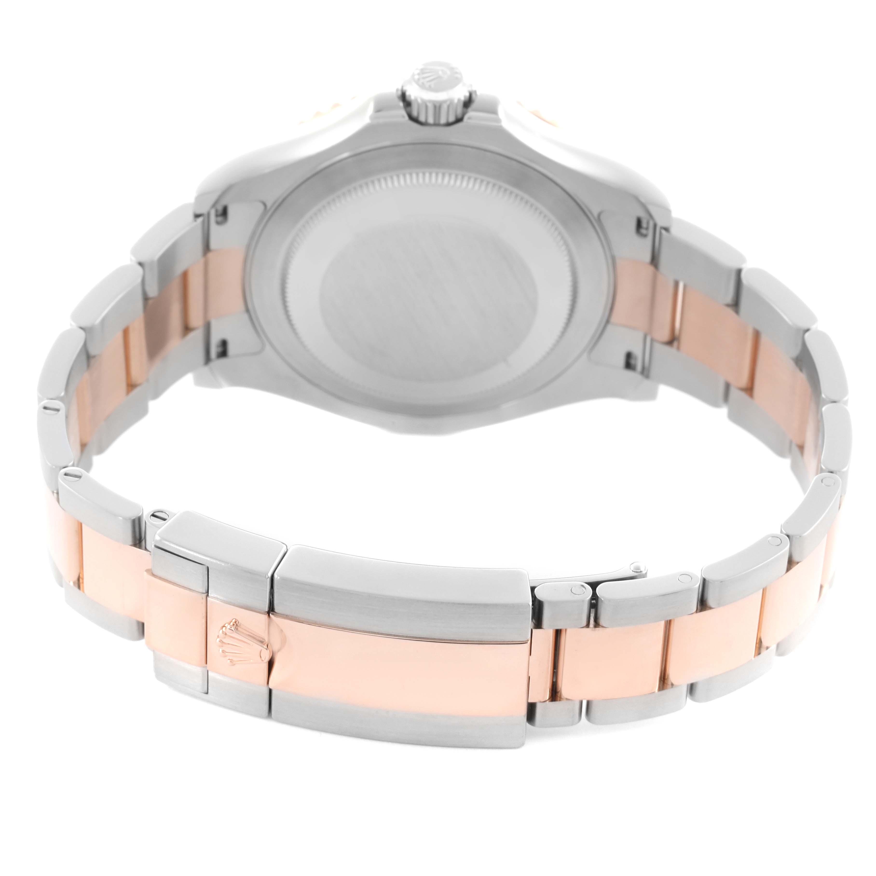 The Rolex Yacht-Master 126621 Men's Steel and Gold (two tone) Black Dial 126621 Men's Steel and Gold (two tone) Black Dial is shown from the back, displaying the full bracelet and clasp.