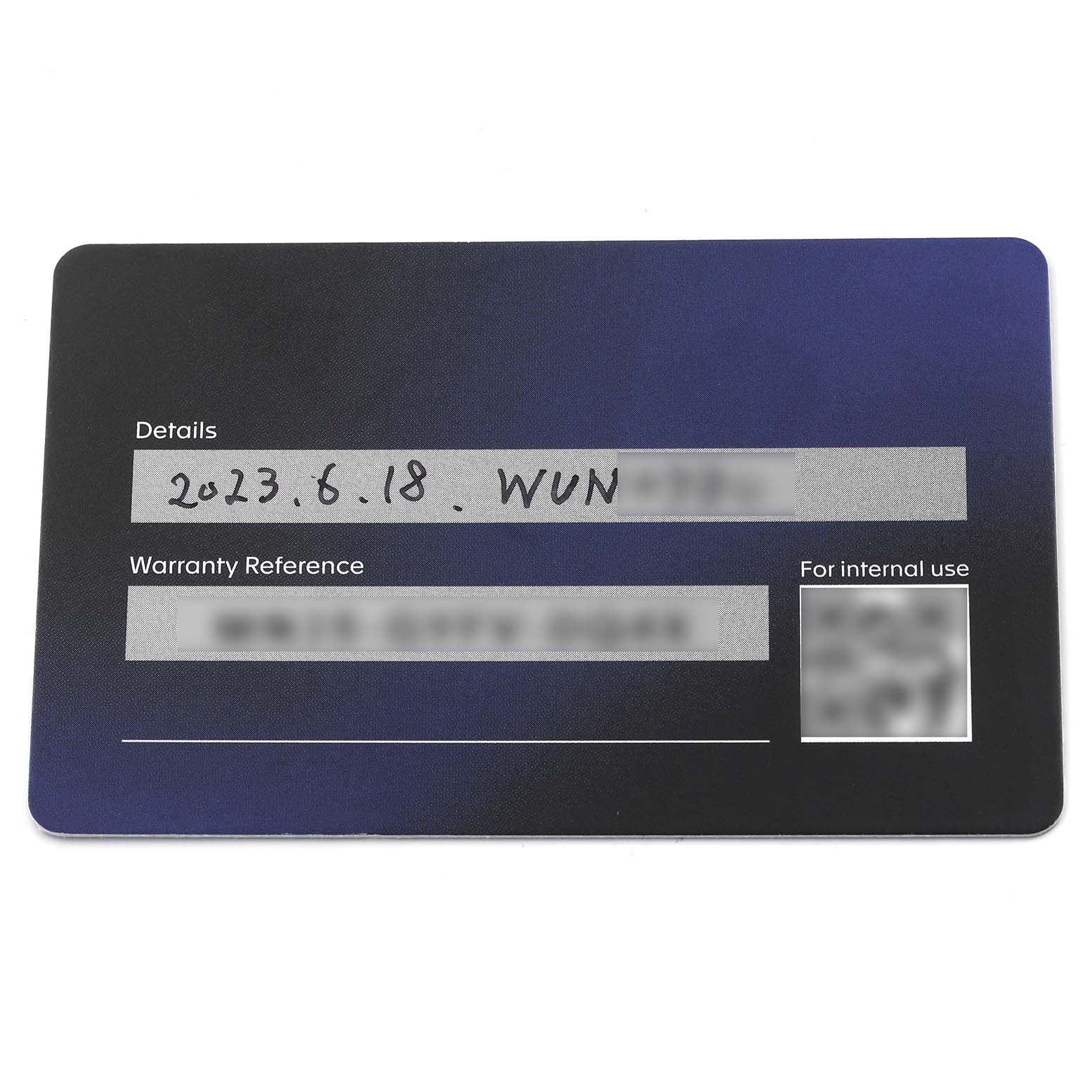 The image shows a warranty card for the Tag Heuer Carrera CBG2A11.FC6460 Men's Stainless Steel Blue Dial CBG2A11.FC6460 Men's Stainless Steel Blue Dial model, featuring handwritten details.