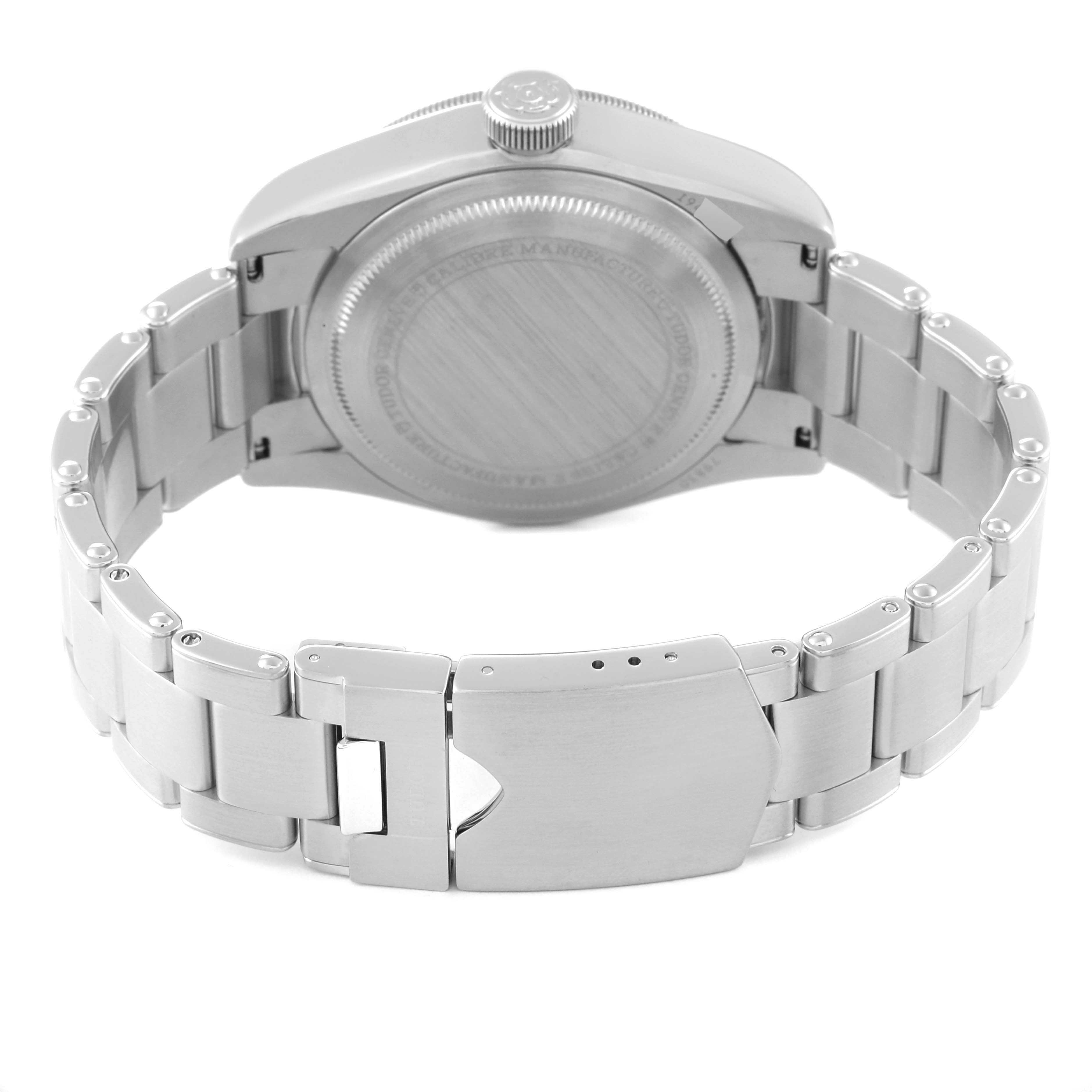 This image shows the backside, caseback, and bracelet of the Tudor Heritage Black Bay 79830RB Men's Stainless Steel Black Dial 79830RB Men's Stainless Steel Black Dial watch.