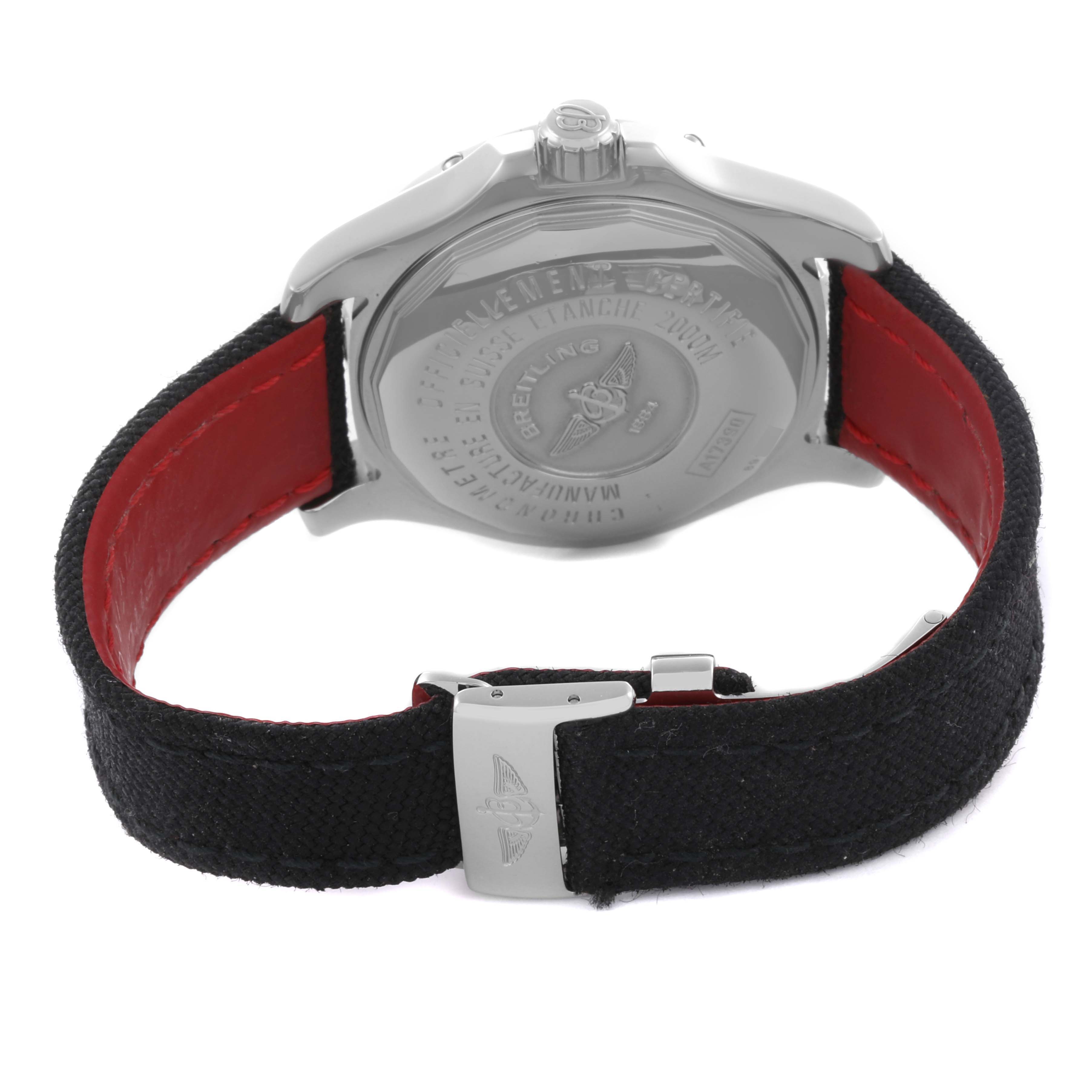 The image shows the back case and strap of a Breitling Superocean A1739010/G591-2LT Men
s Stainless Steel Silver Dial A1739010/G591-2LT Men
s Stainless Steel Silver Dial watch from a rear angle.