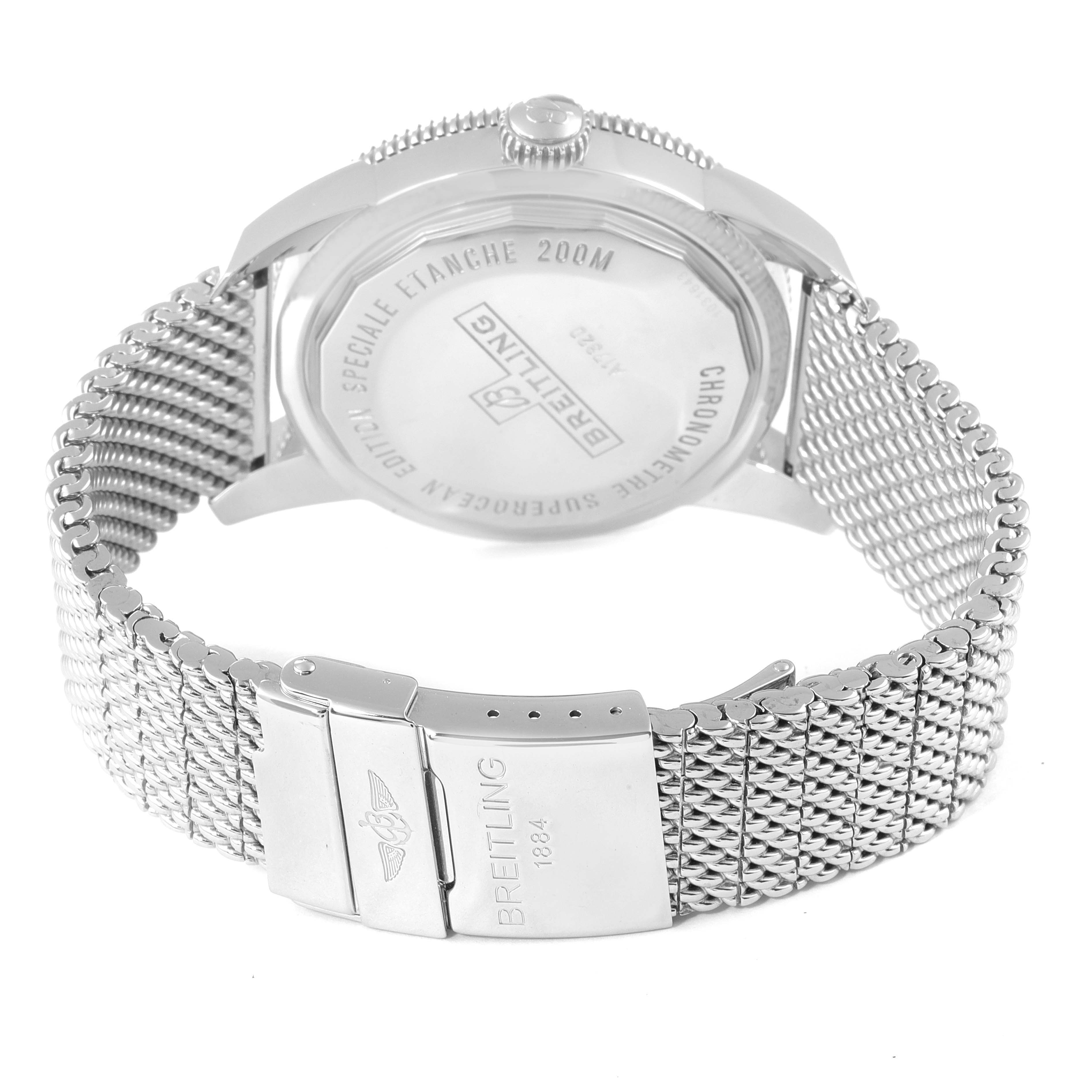 The image shows the back case and metal bracelet of a Breitling Superocean A17320 Men's Stainless Steel Brown Dial A17320 Men's Stainless Steel Brown Dial watch.