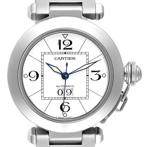 Photo of Cartier Pasha C Midsize Big Date Steel White Dial Watch W31055M7