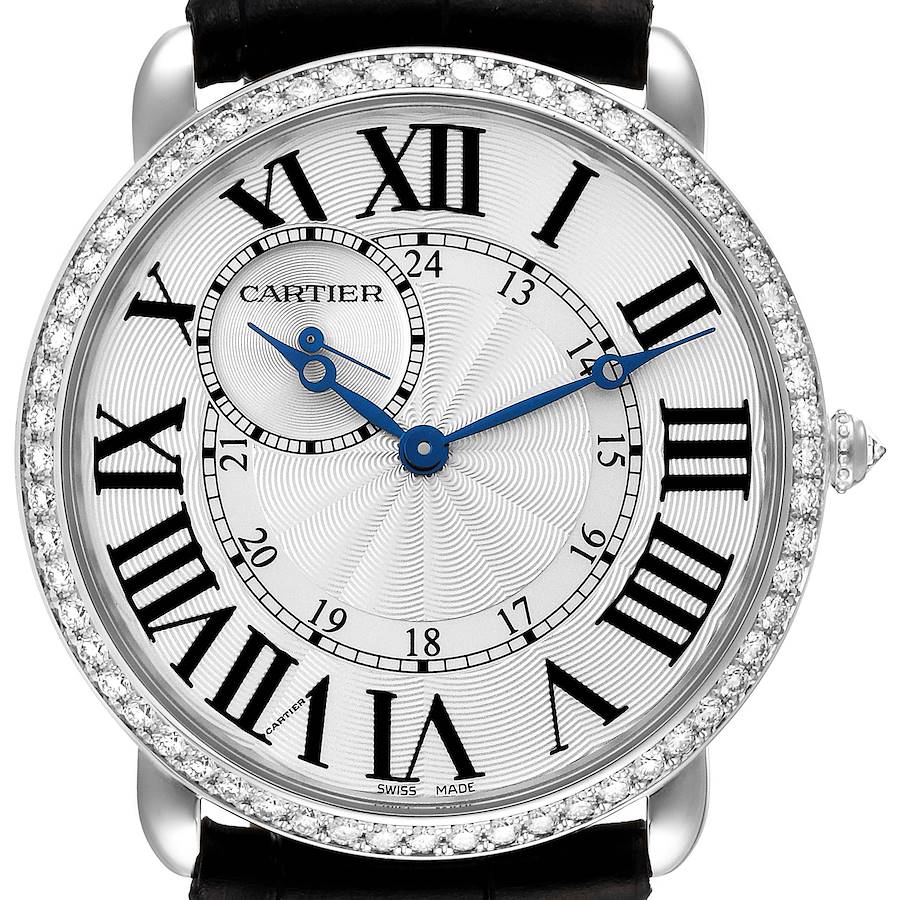 Cartier Ronde Louis 18K White Gold Diamond Bezel Mens Watch WR007002 SwissWatchExpo