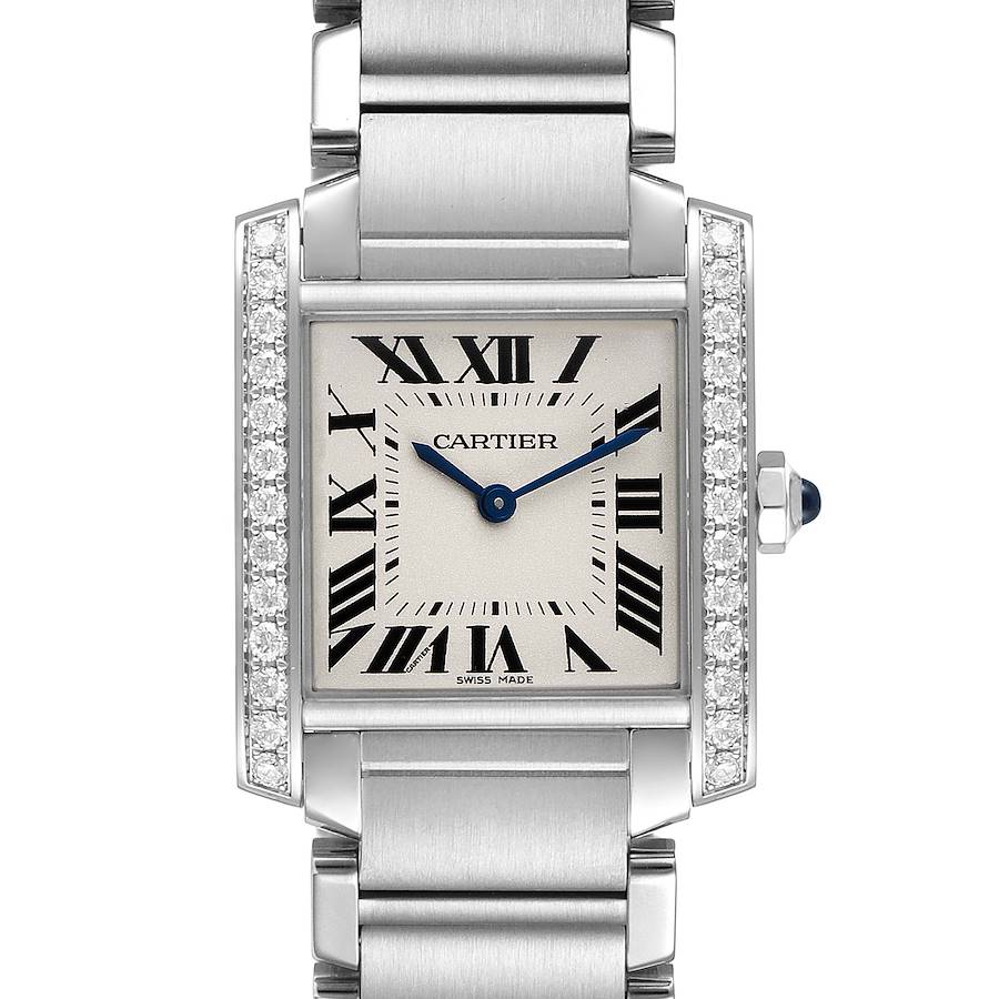 Cartier Tank Francaise Midsize Diamond Steel Ladies Watch W4TA0009 Box Card SwissWatchExpo