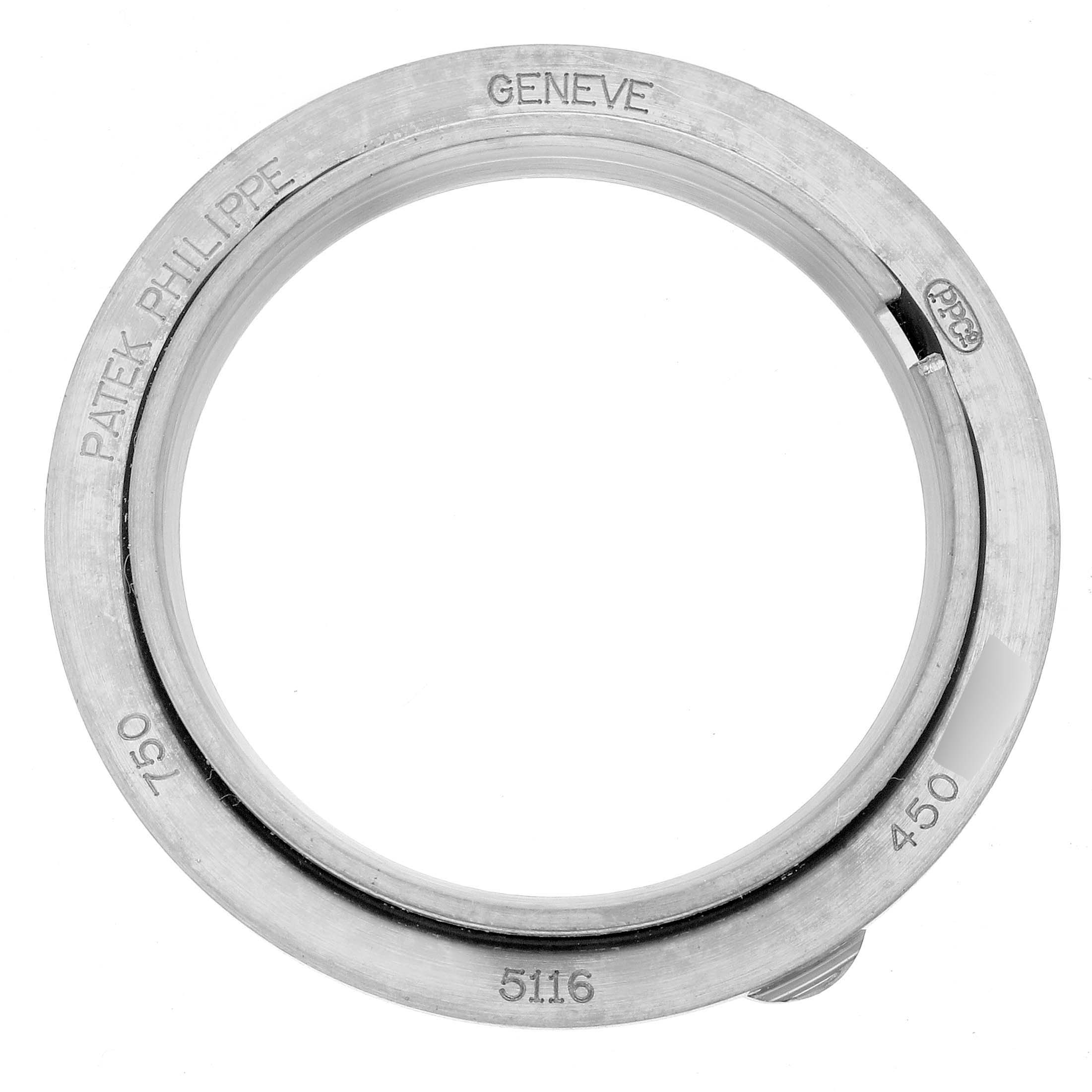 This image shows the bezel of a Patek Philippe Calatrava 5116G Men's White Gold White Dial 5116G Men's White Gold White Dial watch, viewed from a top-down angle.