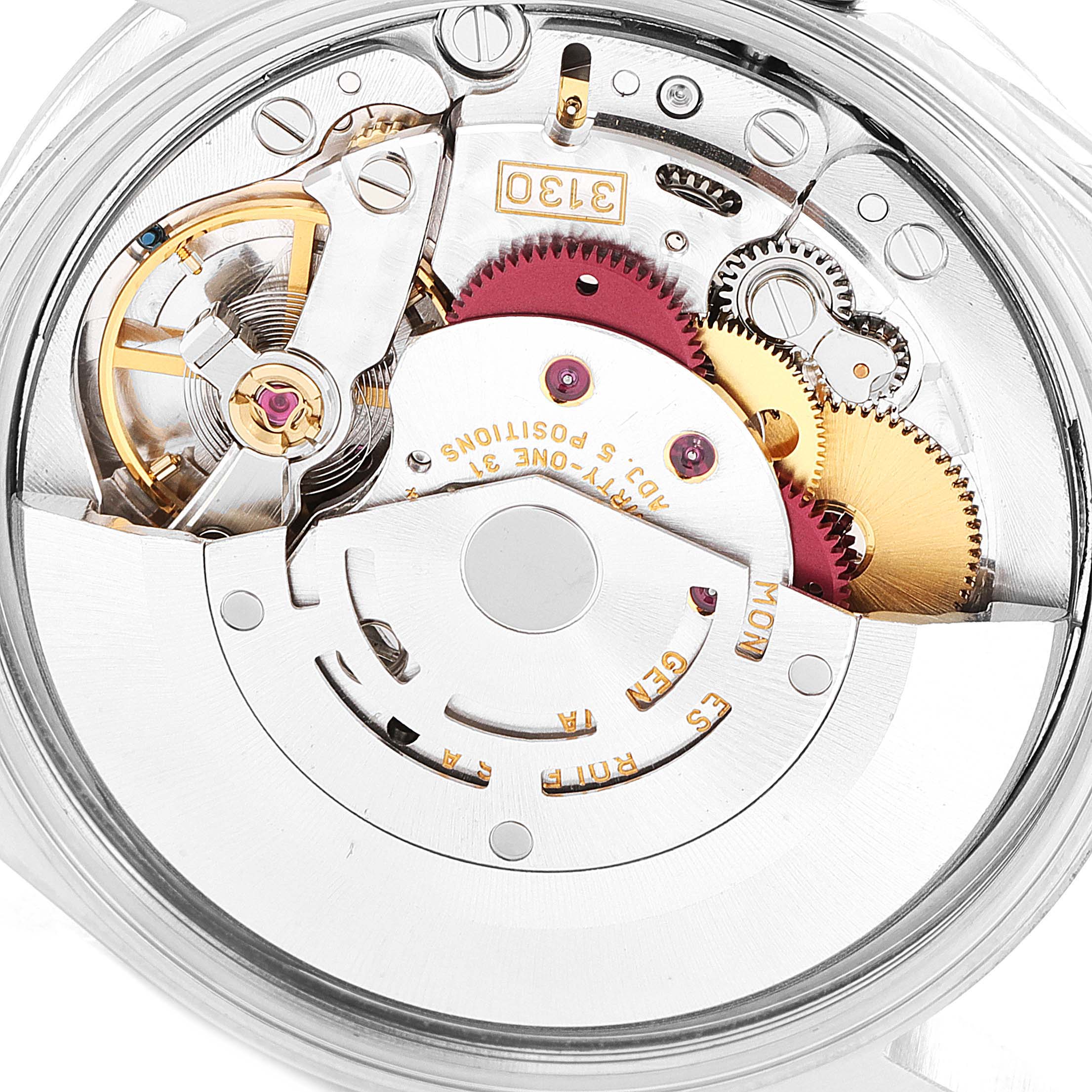 This image shows the internal mechanism of the Rolex Air-King 14000 Men's Stainless Steel Silver Dial 14000 Men's Stainless Steel Silver Dial watch at a close-up angle.