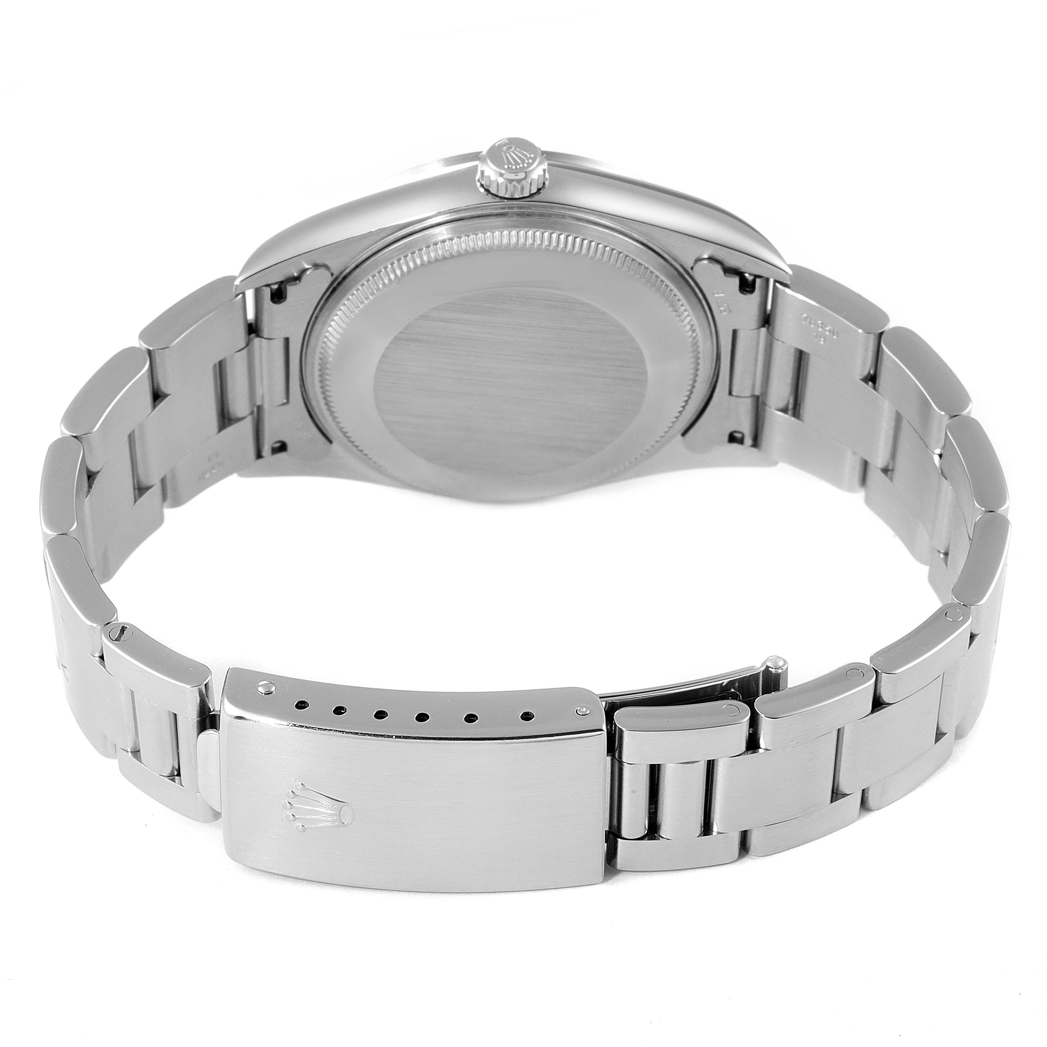 The image shows the back and bracelet of a Rolex Air-King 14000 Men's Stainless Steel Silver Dial 14000 Men's Stainless Steel Silver Dial watch, including the case back, crown, and clasp.