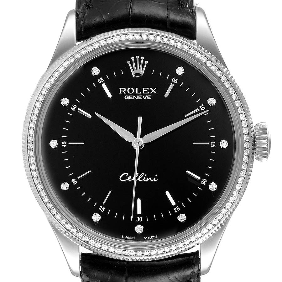 Rolex Cellini White Gold Black Dial Diamond Mens Watch 50609 Unworn SwissWatchExpo