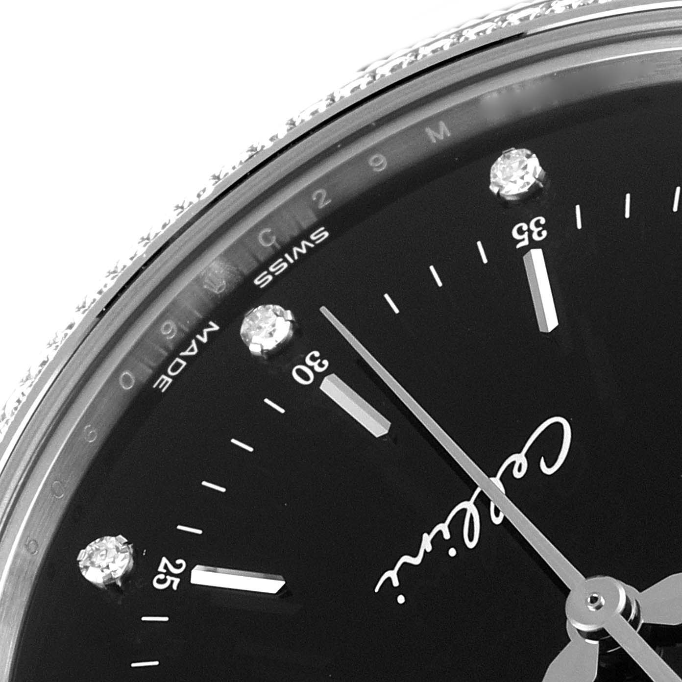 This image shows a close-up view of the dial, hands, and part of the bezel of a Rolex Cellini 50609RBR Men's White Gold Black Dial 50609RBR Men's White Gold Black Dial watch.