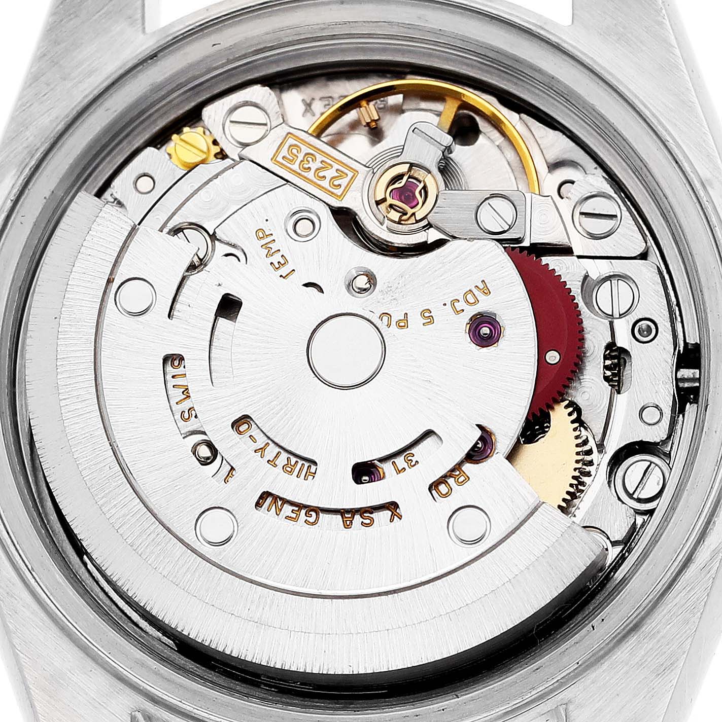 The image shows the internal mechanical movement of the Rolex Date 79160 Women
s Stainless Steel White Dial 79160 Women
s Stainless Steel White Dial model watch from a top-down angle.