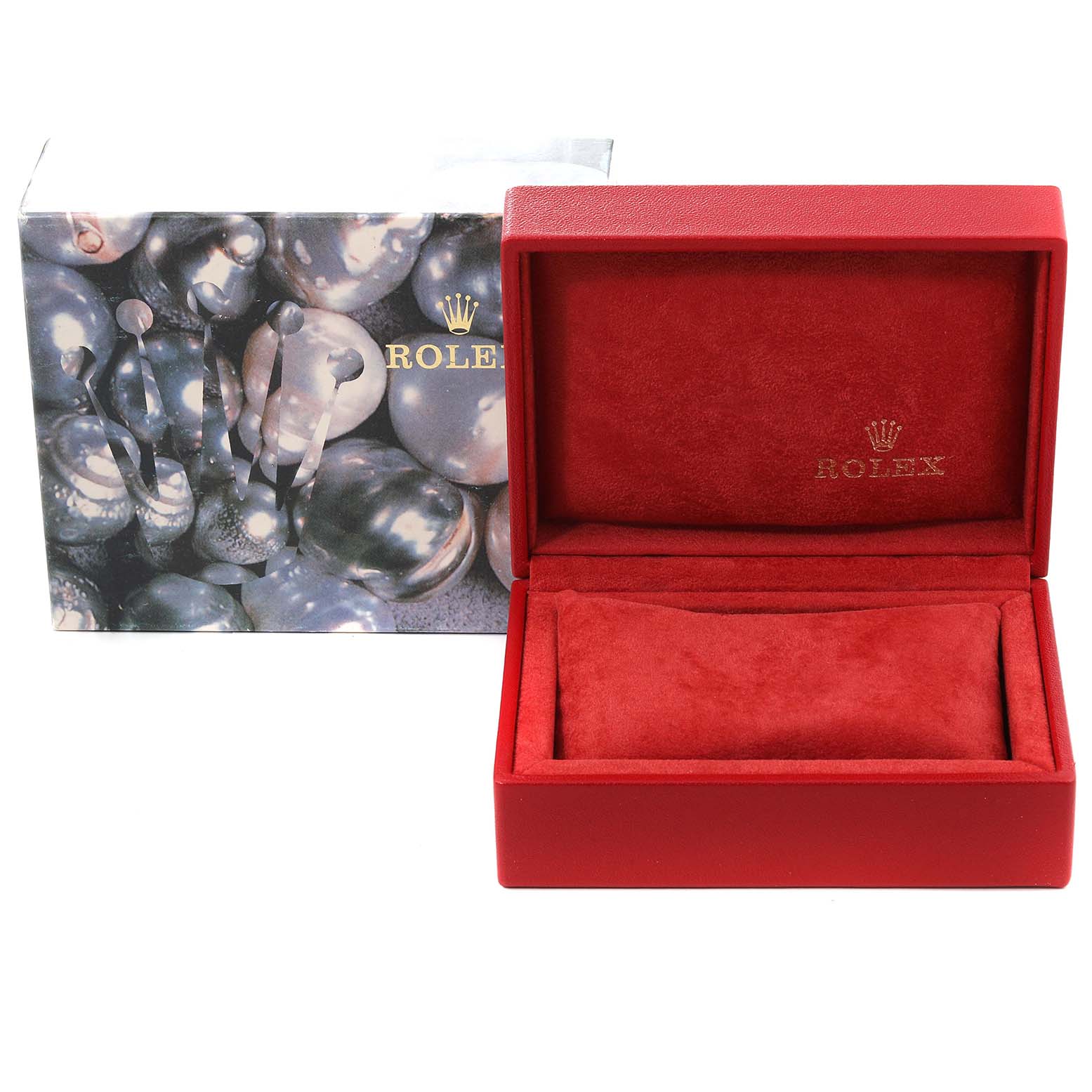 The image shows a Rolex Date 79160 Women
s Stainless Steel White Dial 79160 Women
s Stainless Steel White Dial model watch box and outer packaging from a front angle.