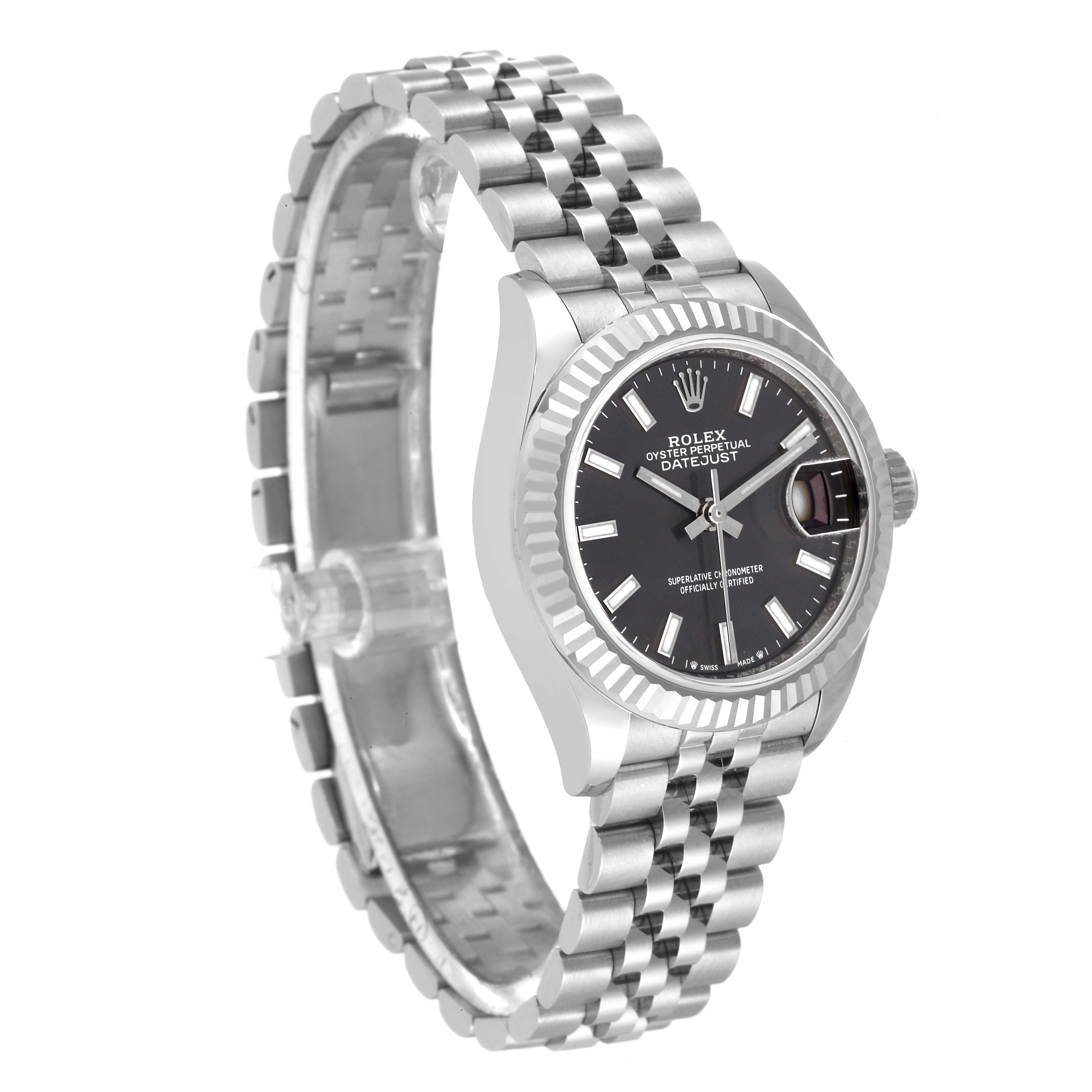 The image shows a Rolex Datejust 279174 Women's Stainless Steel Grey Dial 279174 Women's Stainless Steel Grey Dial model watch at a 3/4 angle, highlighting its bezel, dial, and bracelet.