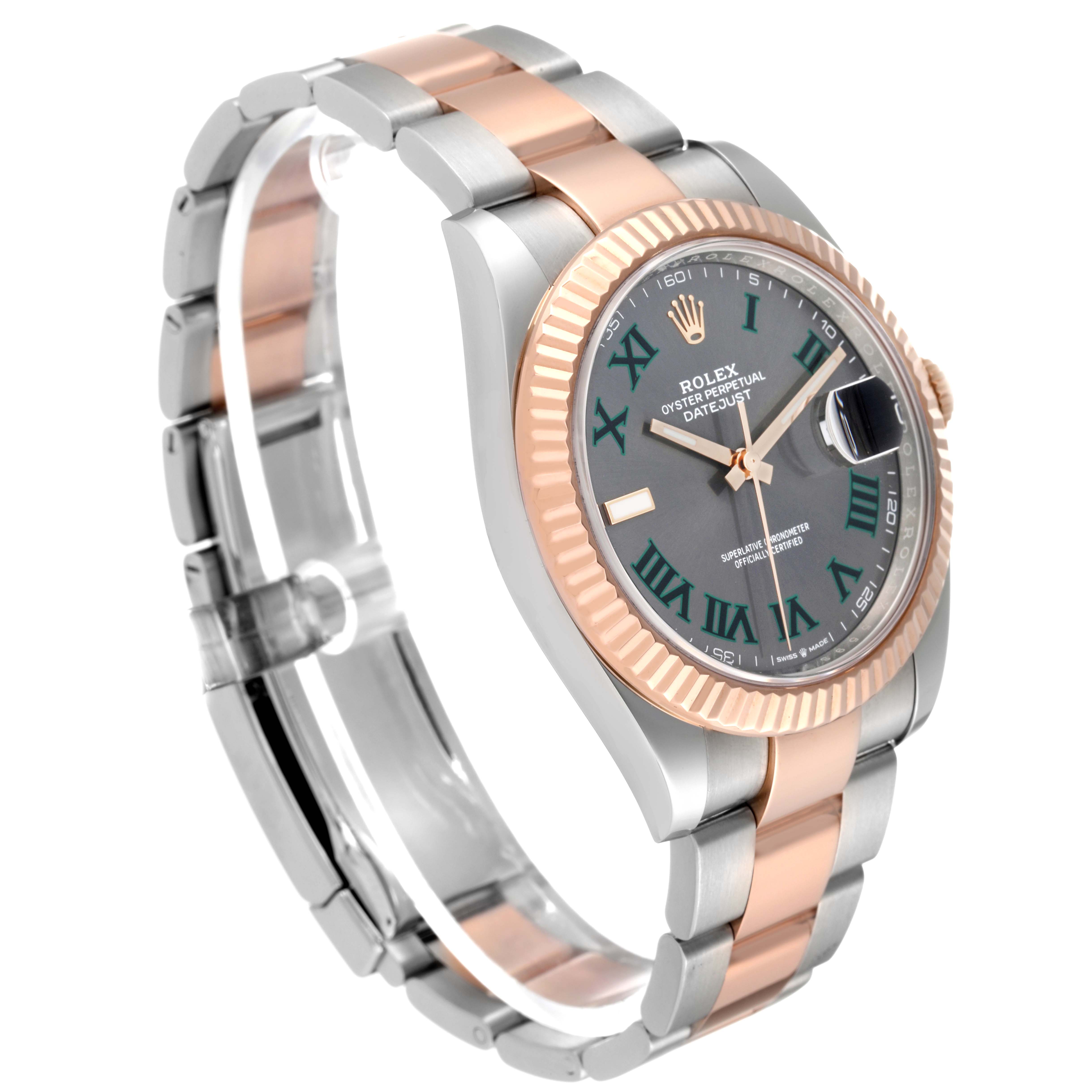 The image shows a Rolex Datejust 41 126331 Men's Steel and Gold (two tone) Grey Dial 126331 Men's Steel and Gold (two tone) Grey Dial watch at a three-quarter angle, highlighting the watch face, bezel, and two-tone bracelet.