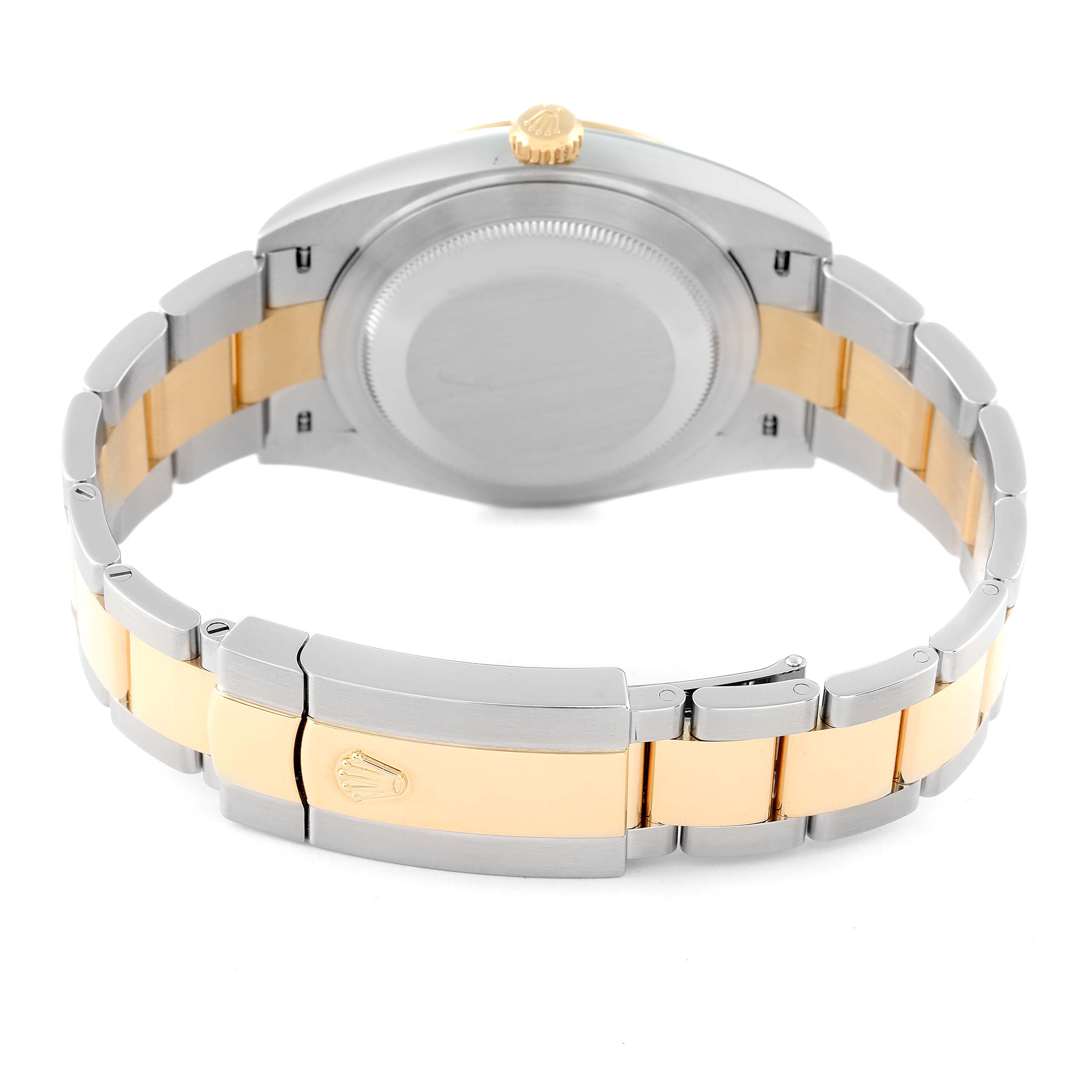 The image shows the back view of the Rolex Datejust 41 126333 Men's Steel and Gold (two tone) Black Dial 126333 Men's Steel and Gold (two tone) Black Dial, highlighting the clasp and part of the bracelet.