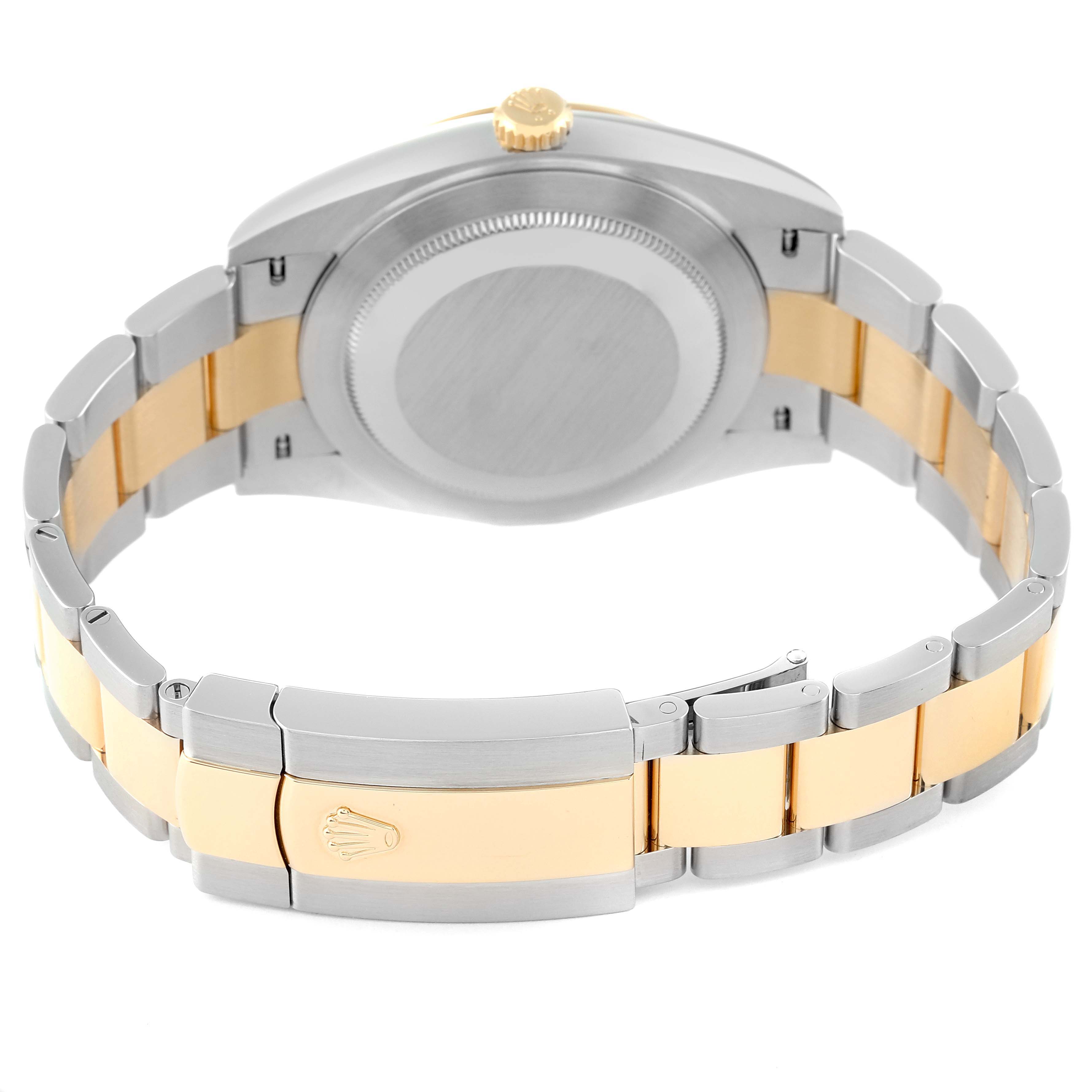 This image shows the back view of the Rolex Datejust 41 126333 Men's Steel and Gold (two tone) Grey Dial 126333 Men's Steel and Gold (two tone) Grey Dial, highlighting its stainless steel and gold bracelet and clasp.