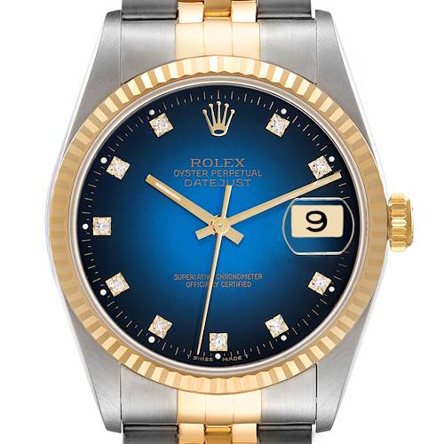 Photo of Rolex Datejust Blue Vignette Diamond Dial Steel Yellow Gold Mens Watch 16233