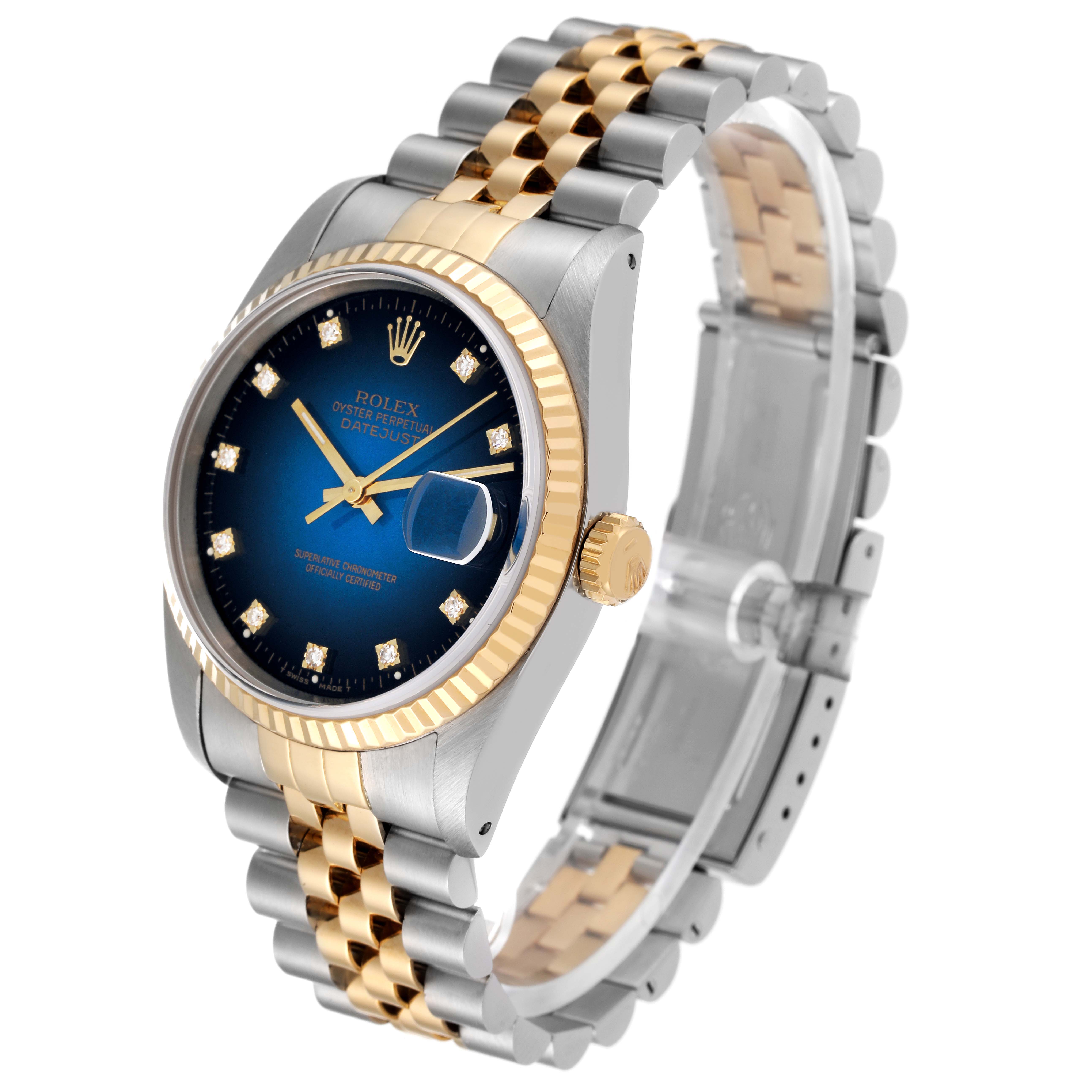 Rolex Datejust Blue Vignette Diamond Dial Steel Yellow Gold Mens Watch ...