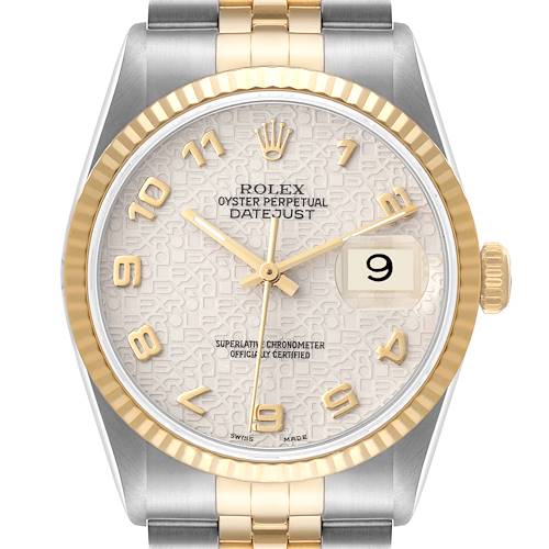 Photo of Rolex Datejust Steel 18K Yellow Gold Ivory Anniversary Dial Mens Watch 16233