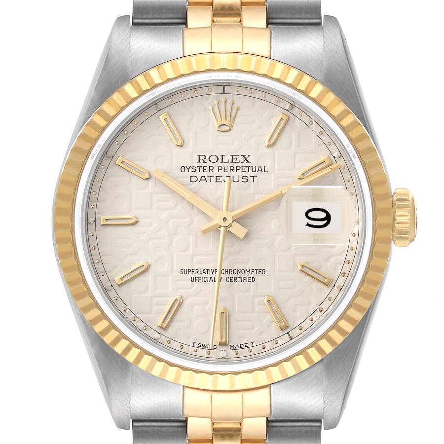 Rolex Datejust Steel 18K Yellow Gold Ivory Anniversary Dial Mens Watch 16233 SwissWatchExpo