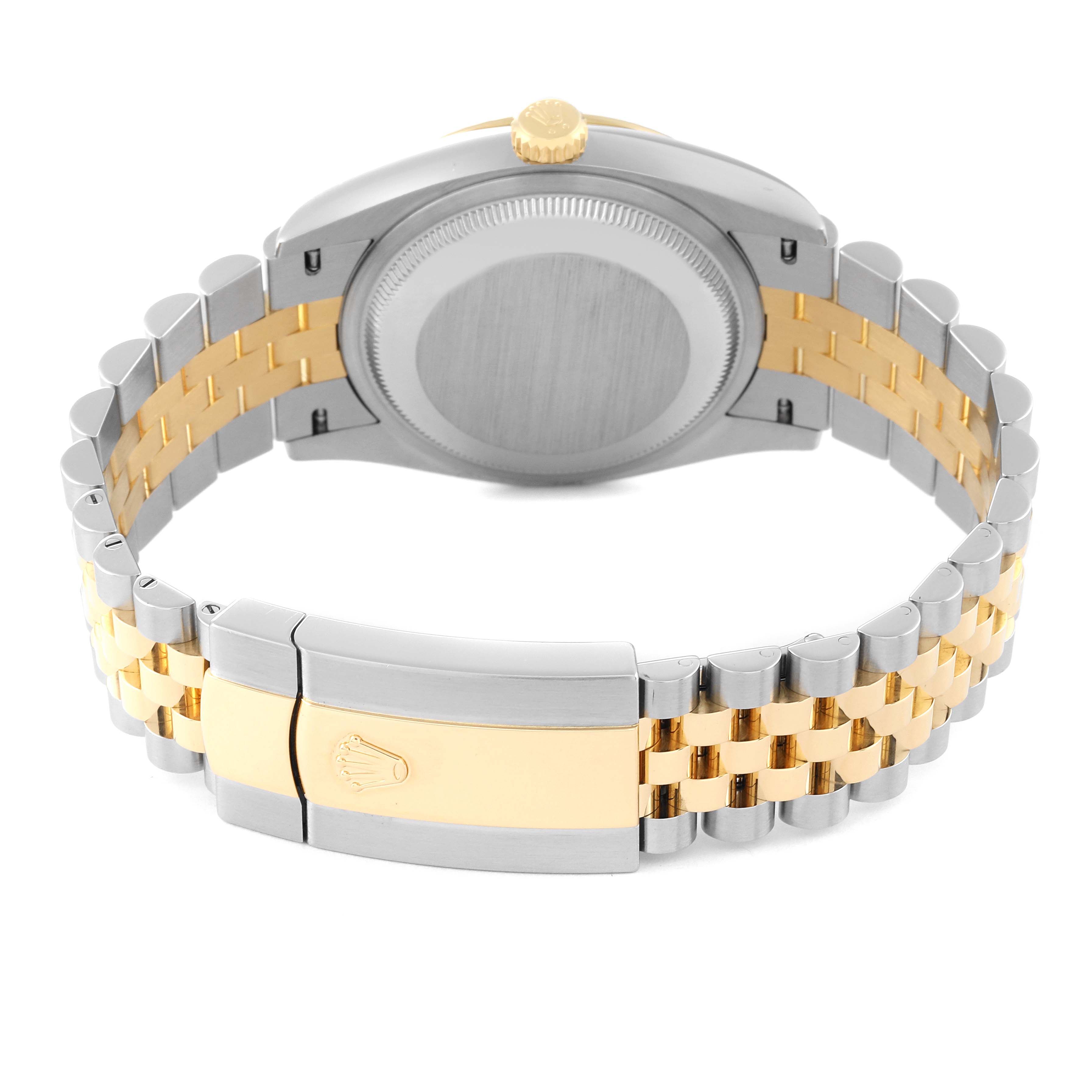 The image shows the back view of the Rolex Datejust 126233 Men's Steel and Gold (two tone) Black Dial 126233 Men's Steel and Gold (two tone) Black Dial watch, highlighting the case back, bracelet, and clasp.