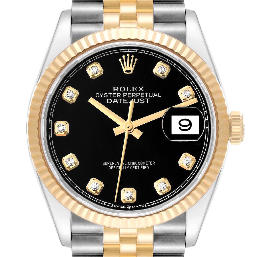 Rolex Datejust Steel Yellow Gold Black Diamond Dial Mens Watch 126233 SwissWatchExpo