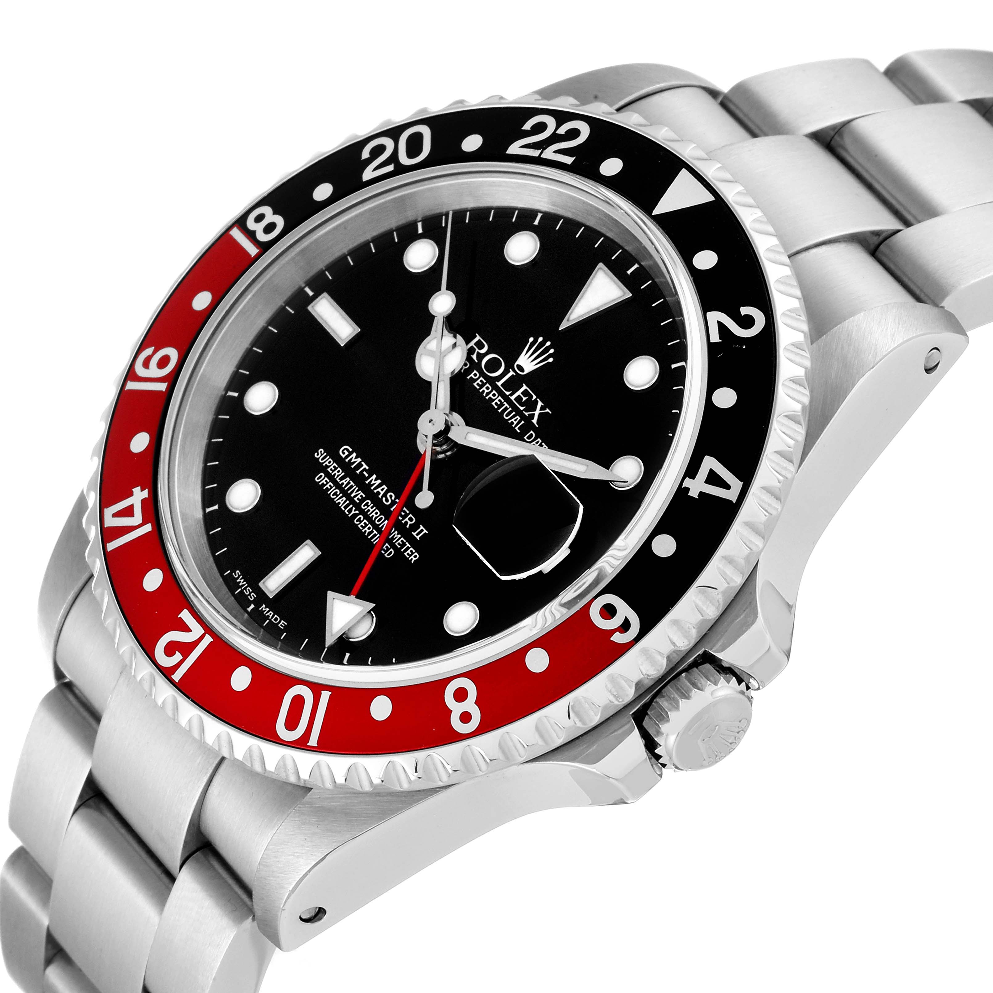 The image shows a close-up angle of the Rolex GMT-Master 16710 Men's Stainless Steel Black Dial 16710 Men's Stainless Steel Black Dial watch, highlighting its bezel, dial, crown, and part of the bracelet.