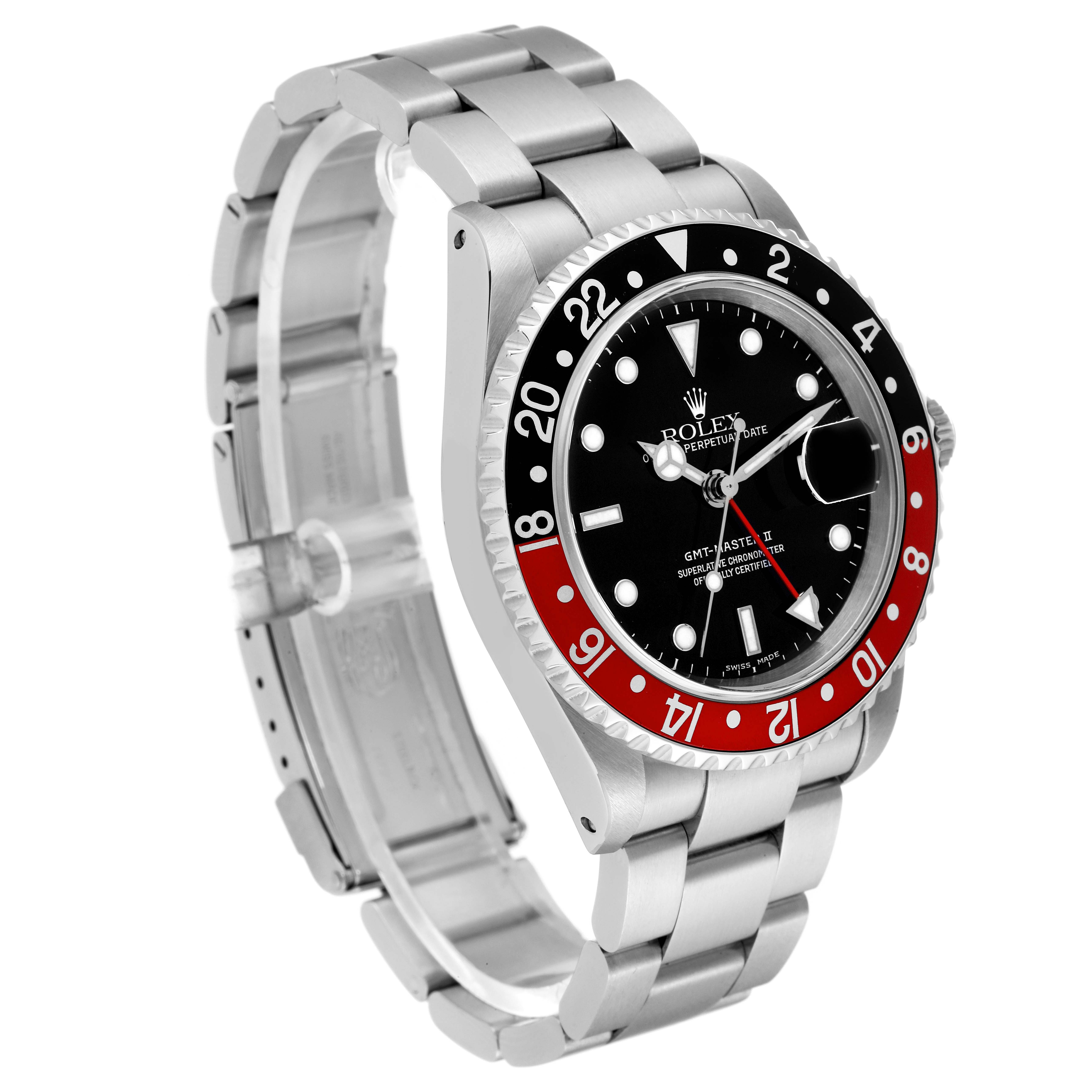 The image shows a Rolex GMT-Master 16710 Men's Stainless Steel Black Dial 16710 Men's Stainless Steel Black Dial watch at a slight angle, displaying its bezel, dial, and bracelet.