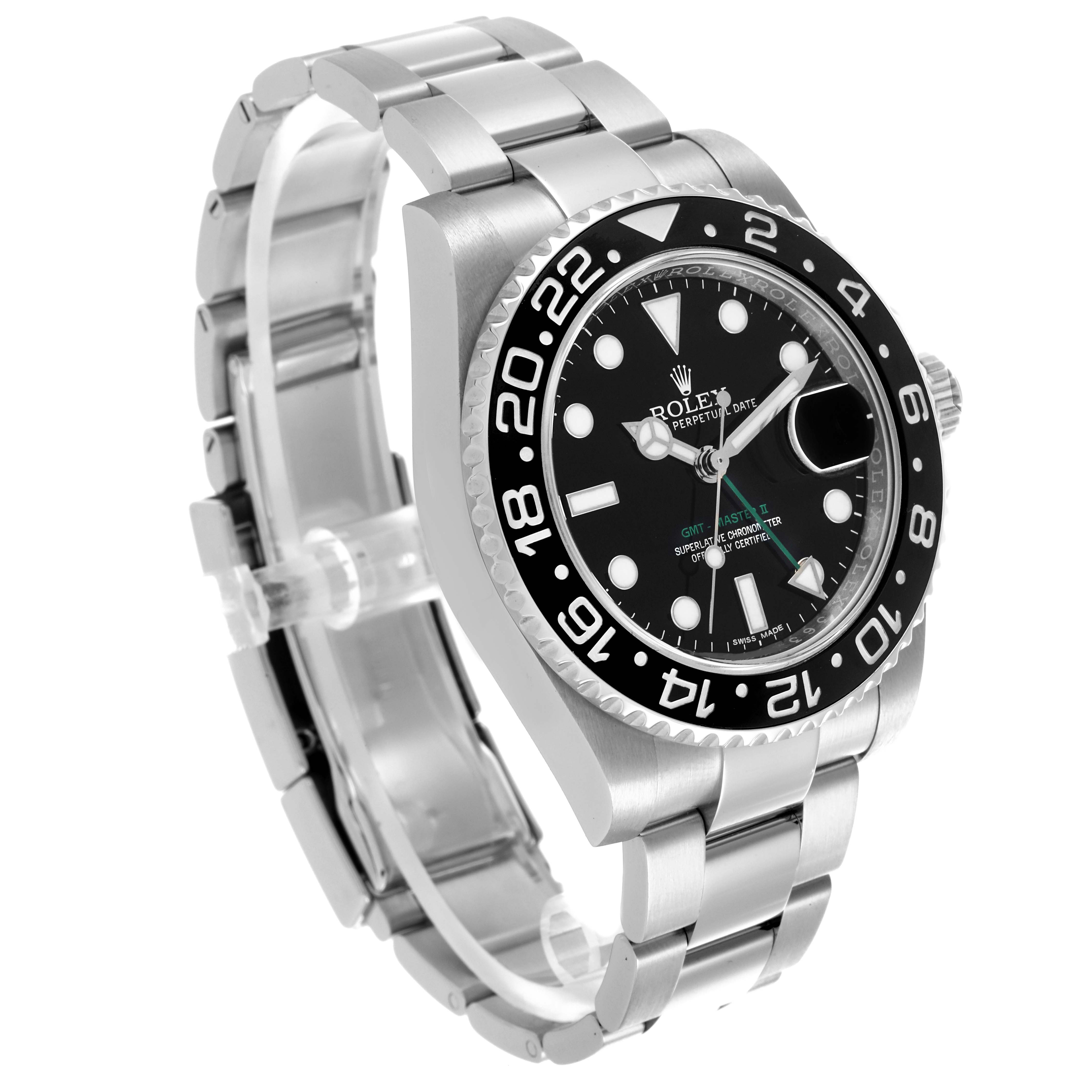 The Rolex GMT-Master 116710 Men
s Stainless Steel Black Dial 116710 Men
s Stainless Steel Black Dial is shown at a slight angle, showcasing the bezel, dial, bracelet, and crown.