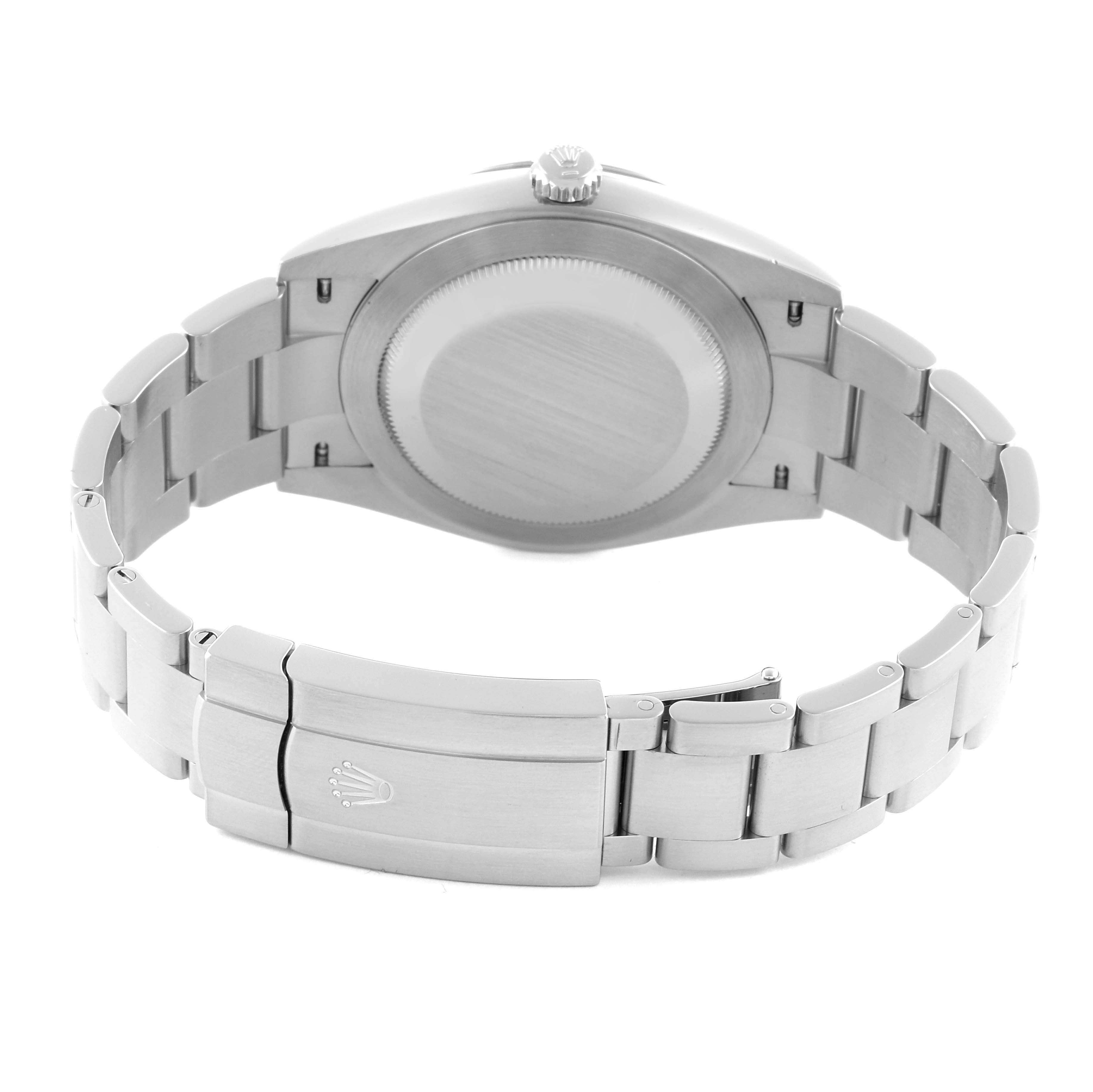 The image shows the back and bracelet of a Rolex Oyster Perpetual 124300 Men's Stainless Steel Silver Dial 124300 Men's Stainless Steel Silver Dial watch, highlighting the clasp and case back.