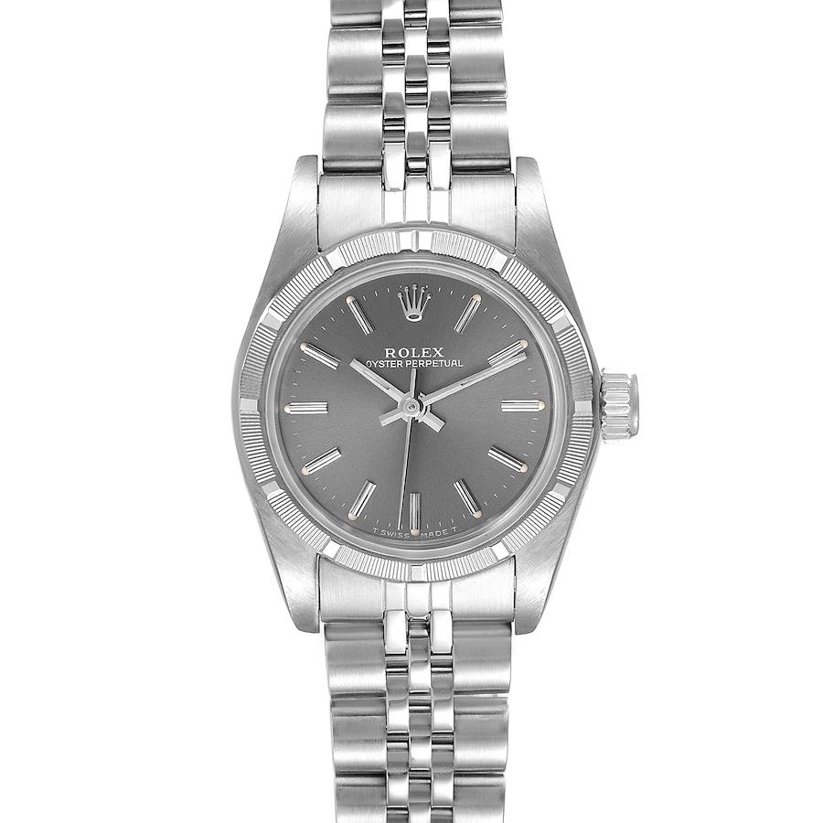 Rolex Oyster Perpetual Grey Dial Oyster Bracelet Ladies Watch 67230 SwissWatchExpo
