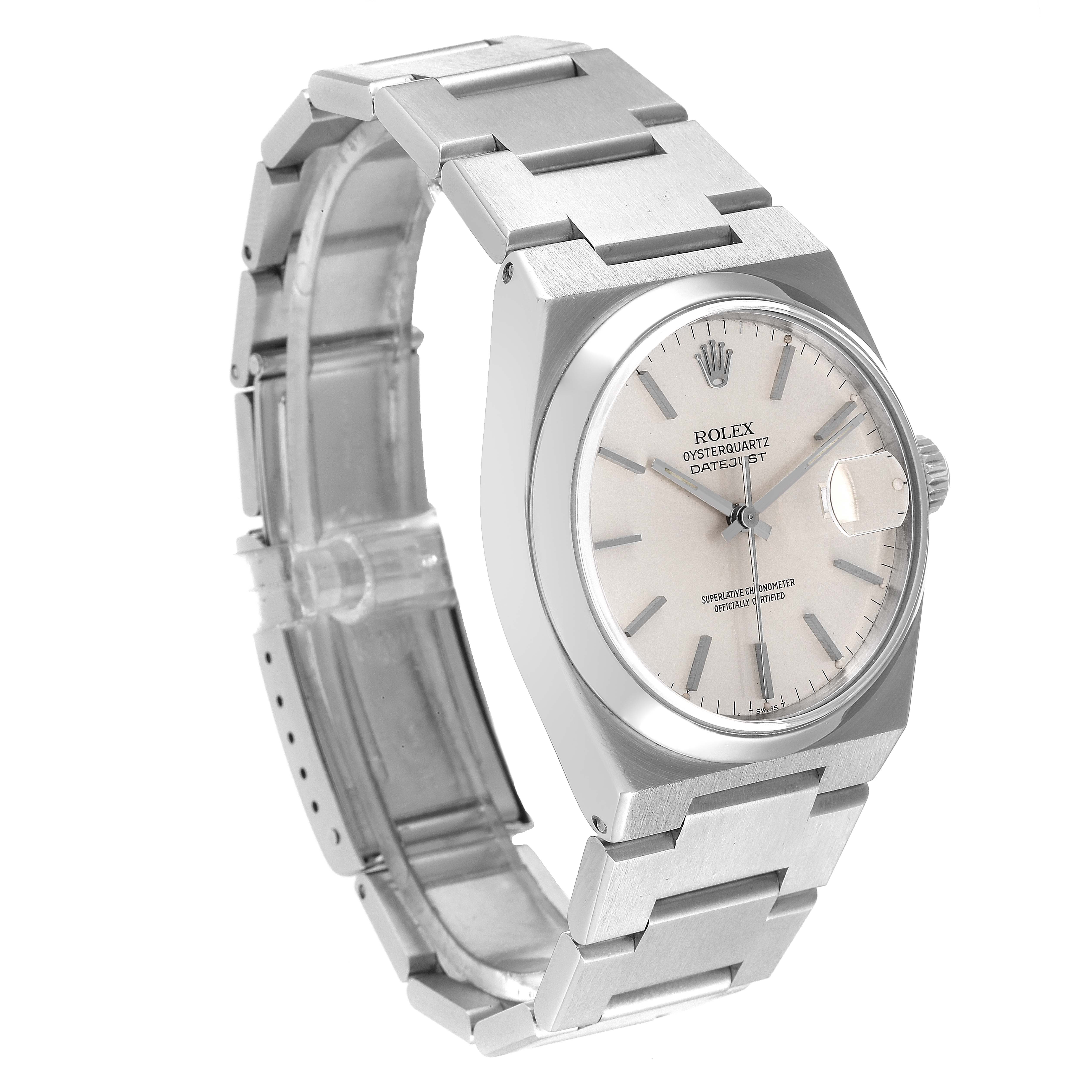 The image shows a Rolex Oysterquartz 17000 Men's Stainless Steel Silver Dial 17000 Men's Stainless Steel Silver Dial watch at a slight angle, displaying the dial, case, crown, and bracelet.