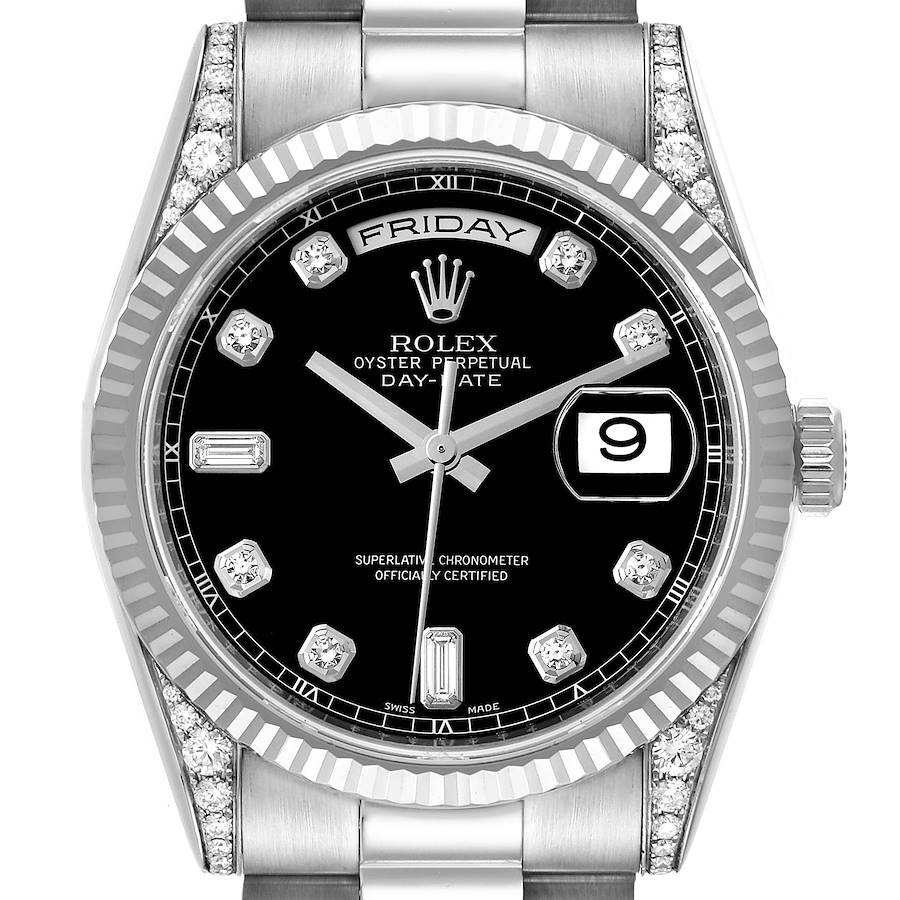 Rolex President Day-Date 18k White Gold Diamond Mens Watch 118339 Box Card SwissWatchExpo