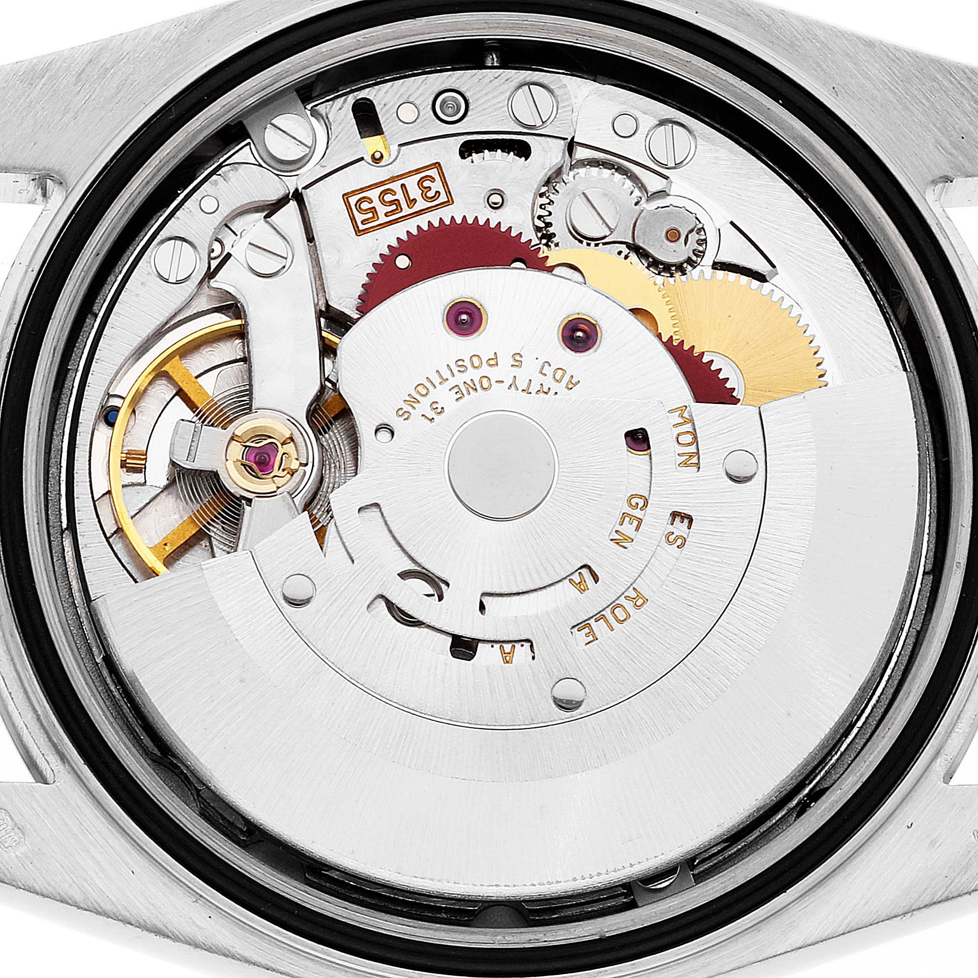 This image shows the internal mechanical movement of a Rolex President 118239 Men's White Gold Blue Dial 118239 Men's White Gold Blue Dial model watch, highlighting gears and components.