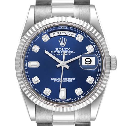 Photo of Rolex President Day-Date White Gold Blue Diamond Dial Mens Watch 118239
