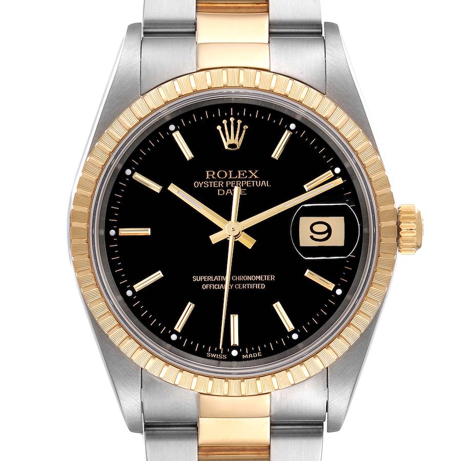 Rolex Steel Yellow Gold Black Dial Oyster Bracelet Mens Watch 15223 SwissWatchExpo
