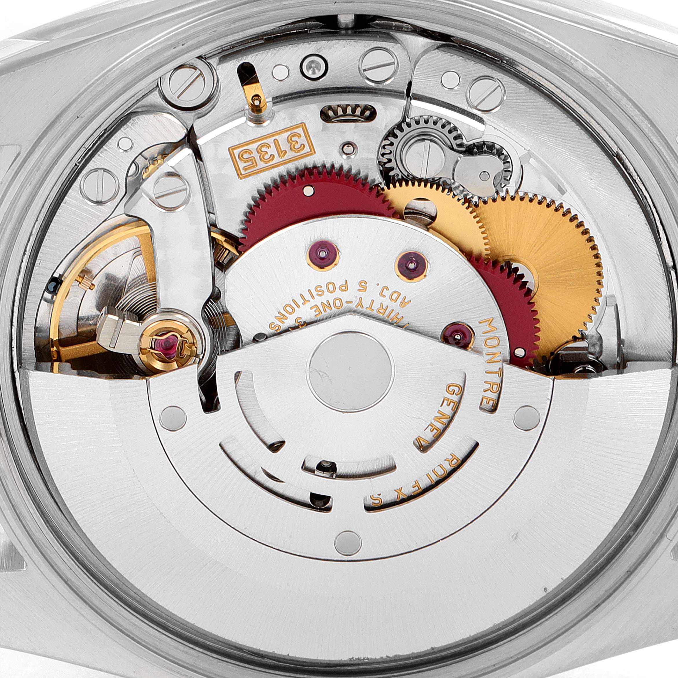 The image shows the internal mechanism of a Rolex Date 15223 Men's Steel and Gold (two tone) Black Dial 15223 Men's Steel and Gold (two tone) Black Dial model watch from a top-down angle.
