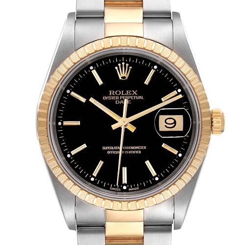Photo of Rolex Steel Yellow Gold Black Dial Oyster Bracelet Mens Watch 15223