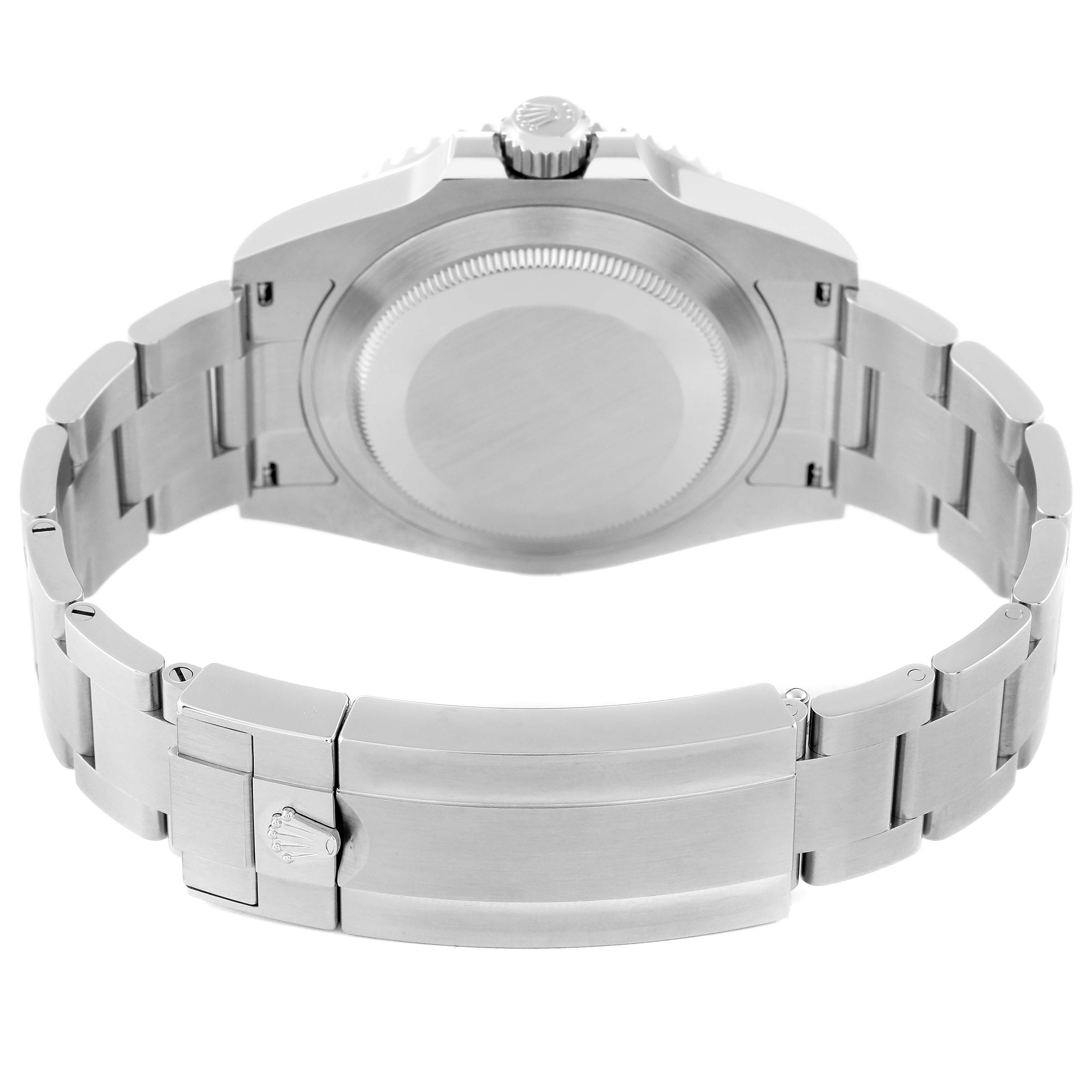 The image shows the backside of a Rolex Submariner 126610 Men
s Stainless Steel Black Dial 126610 Men
s Stainless Steel Black Dial watch, highlighting its bracelet, clasp, and case back.