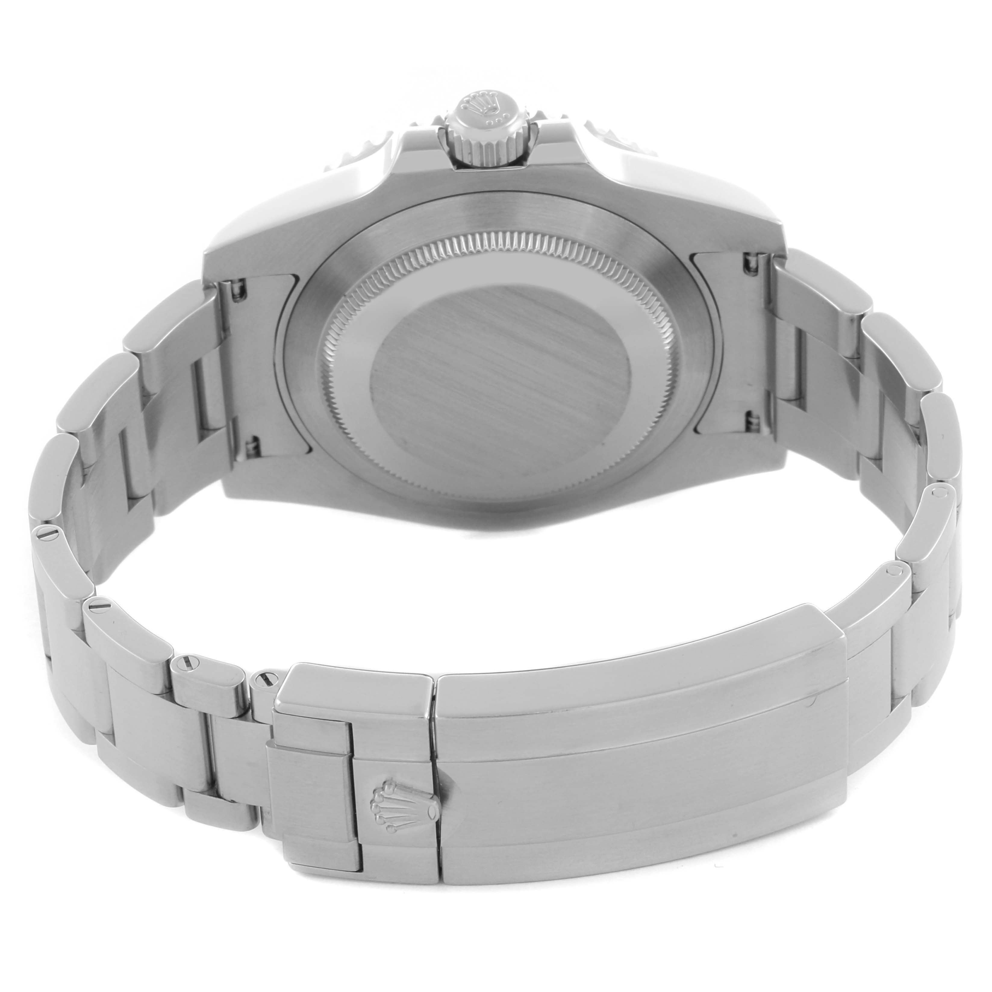 The image shows the back and bracelet of a Rolex Submariner 116610LV Men
s Stainless Steel Green Dial 116610LV Men
s Stainless Steel Green Dial, highlighting the case back and clasp.