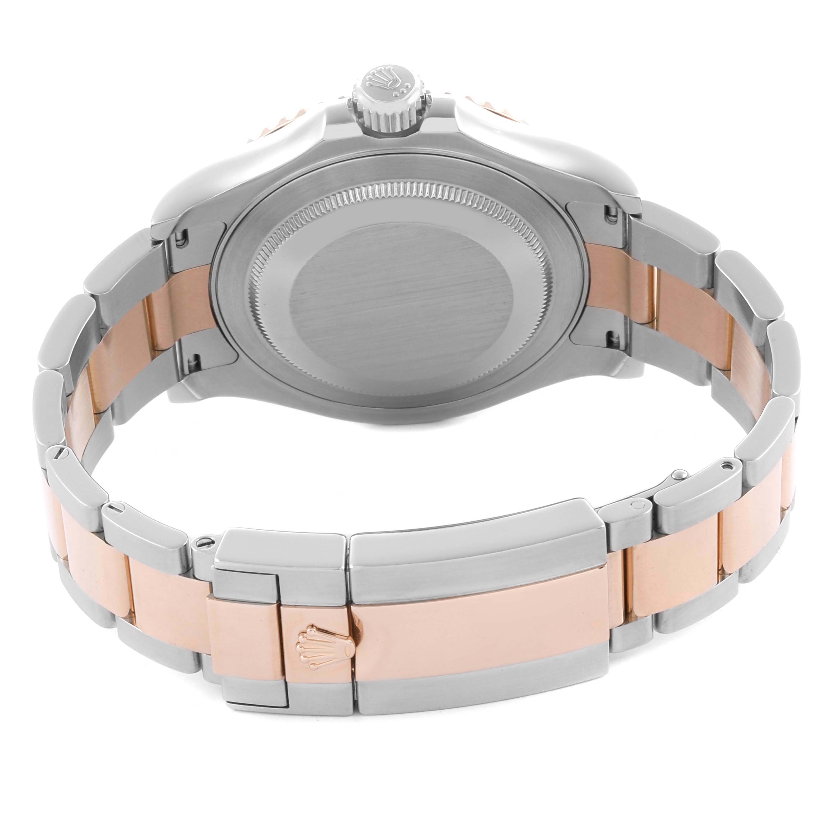 The Rolex Yacht-Master 116621 Men's Steel and Gold (two tone) Brown Dial 116621 Men's Steel and Gold (two tone) Brown Dial watch is shown from the back, highlighting the case back and two-tone bracelet.