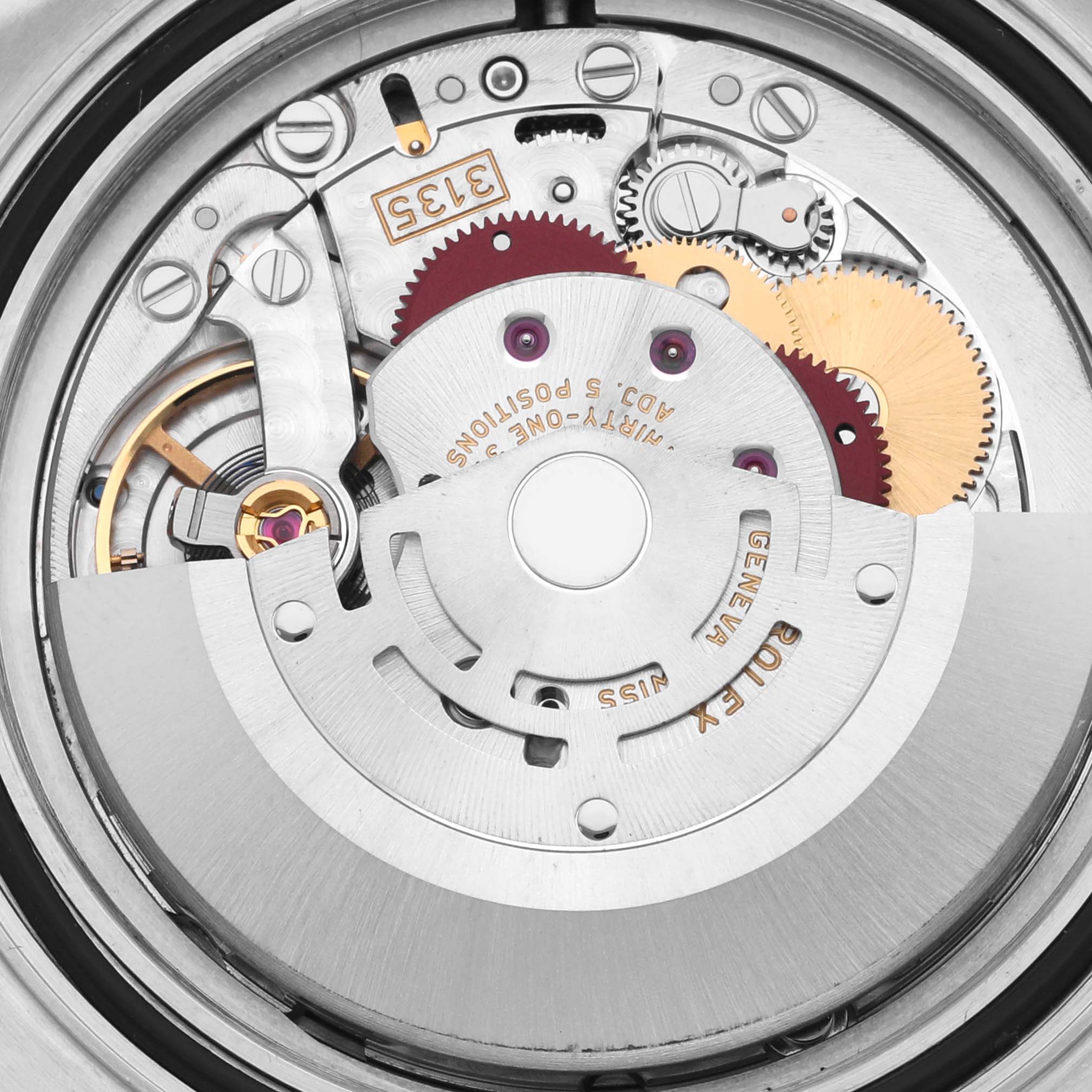 The image shows the internal movement mechanism of a Rolex Yacht-Master 116621 Men's Steel and Gold (two tone) Brown Dial 116621 Men's Steel and Gold (two tone) Brown Dial watch from a top-down angle.