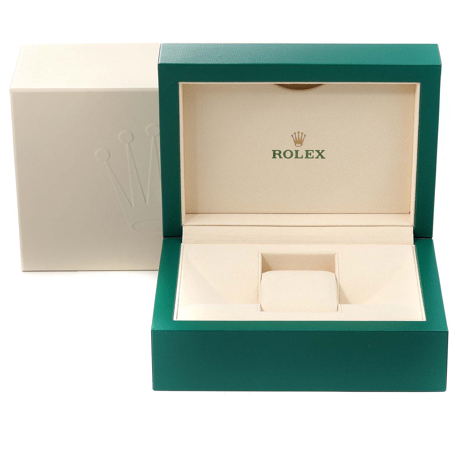 The image shows the opened presentation box for a Rolex Yacht-Master 126622 Men's Stainless Steel Blue Dial 126622 Men's Stainless Steel Blue Dial watch.