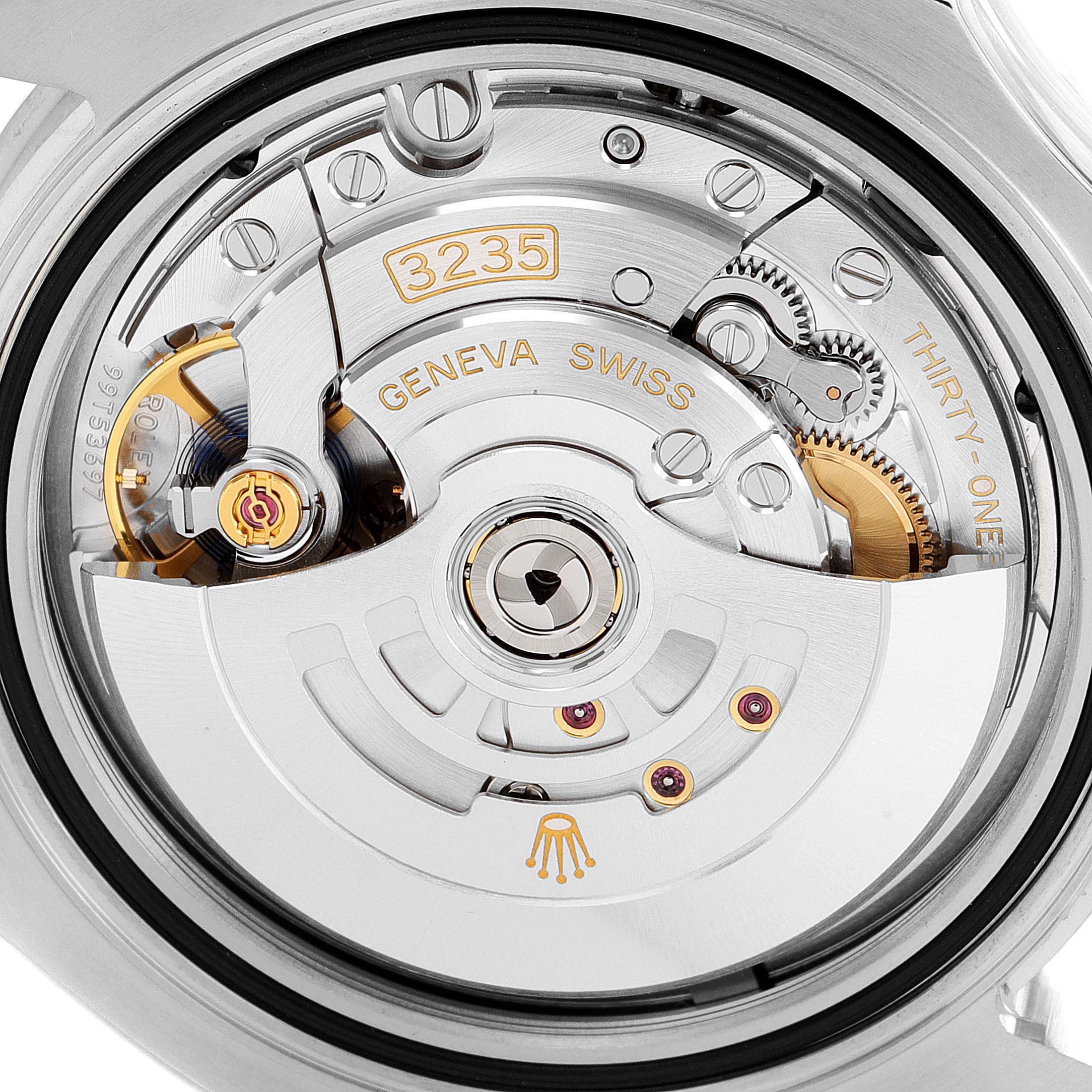 The image shows a close-up of the movement of a Rolex Yacht-Master 126622 Men's Stainless Steel Blue Dial 126622 Men's Stainless Steel Blue Dial, highlighting the model 3235 and Geneva Swiss markings.