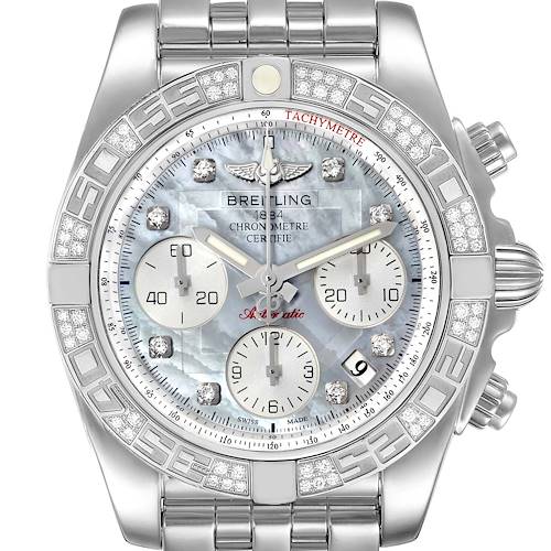 Photo of Breitling Chronomat Evolution 41 Steel MOP Diamond Mens Watch AB0140 Box Papers