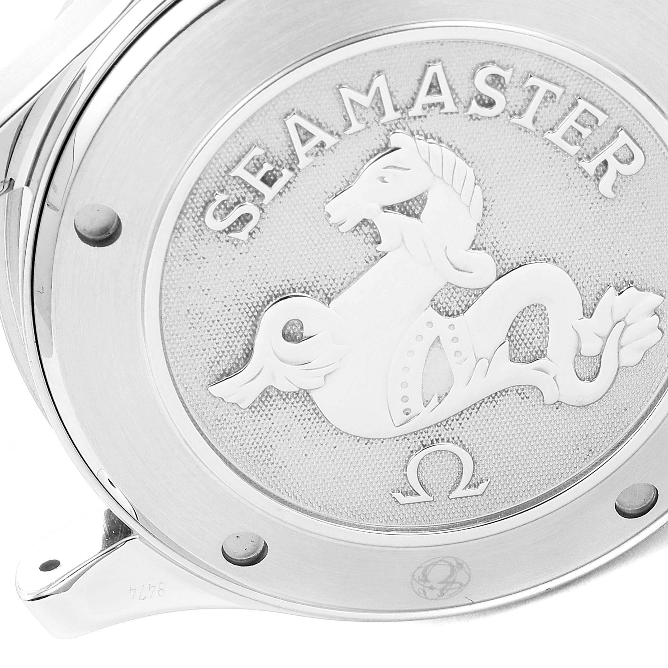 The image shows the case back of the Omega Seamaster 212.30.41.20.01.002 Men's Stainless Steel Black Dial 212.30.41.20.01.002 Men's Stainless Steel Black Dial watch, featuring the distinct Seamaster emblem.