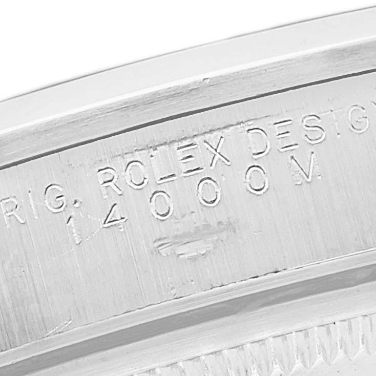 This image shows a close-up of the engraved model details on the inner bezel of a Rolex Air-King 14000M Men's Stainless Steel Black Dial 14000M Men's Stainless Steel Black Dial watch.