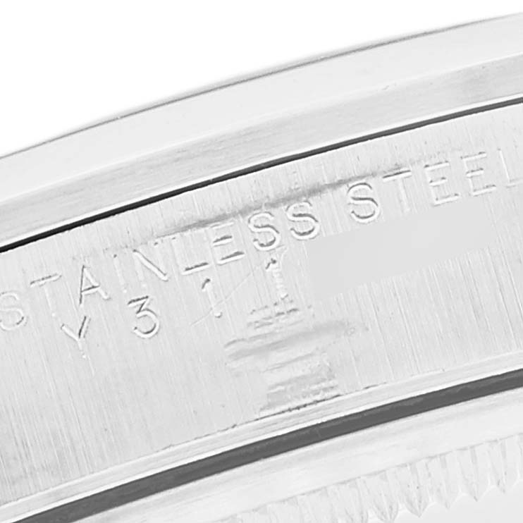 The image shows a close-up of the engraving on the side of a stainless steel Rolex Air-King 14000M Men's Stainless Steel Black Dial 14000M Men's Stainless Steel Black Dial watch case.
