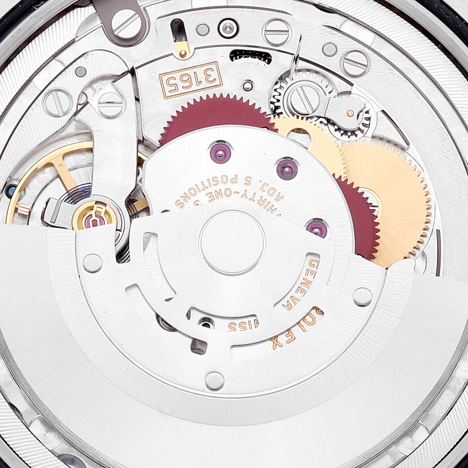 The image shows the intricate internal movement mechanism of a Rolex Cellini 50519 Men's White Gold Black Dial 50519 Men's White Gold Black Dial watch, viewed from the back.