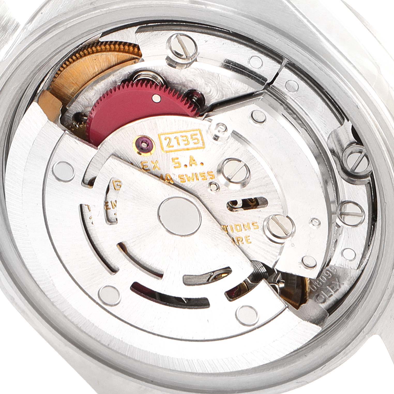 This image shows the movement mechanism of a Rolex Date 69160 Women
s Stainless Steel White Dial 69160 Women
s Stainless Steel White Dial watch, highlighting its intricate internal components.